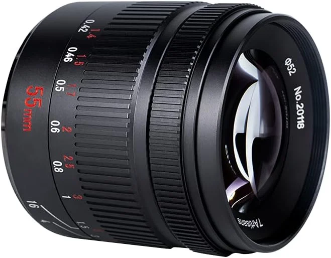 لنز دوربین 55mm F1.4 با دیافراگم بزرگ 7artisans، فوکوس دستی، مناسب برای دوربین های میکرو با مانت Canon M1, M2, M3, M5, M6, M10 EOS-M به همراه دستمال TUYUNG