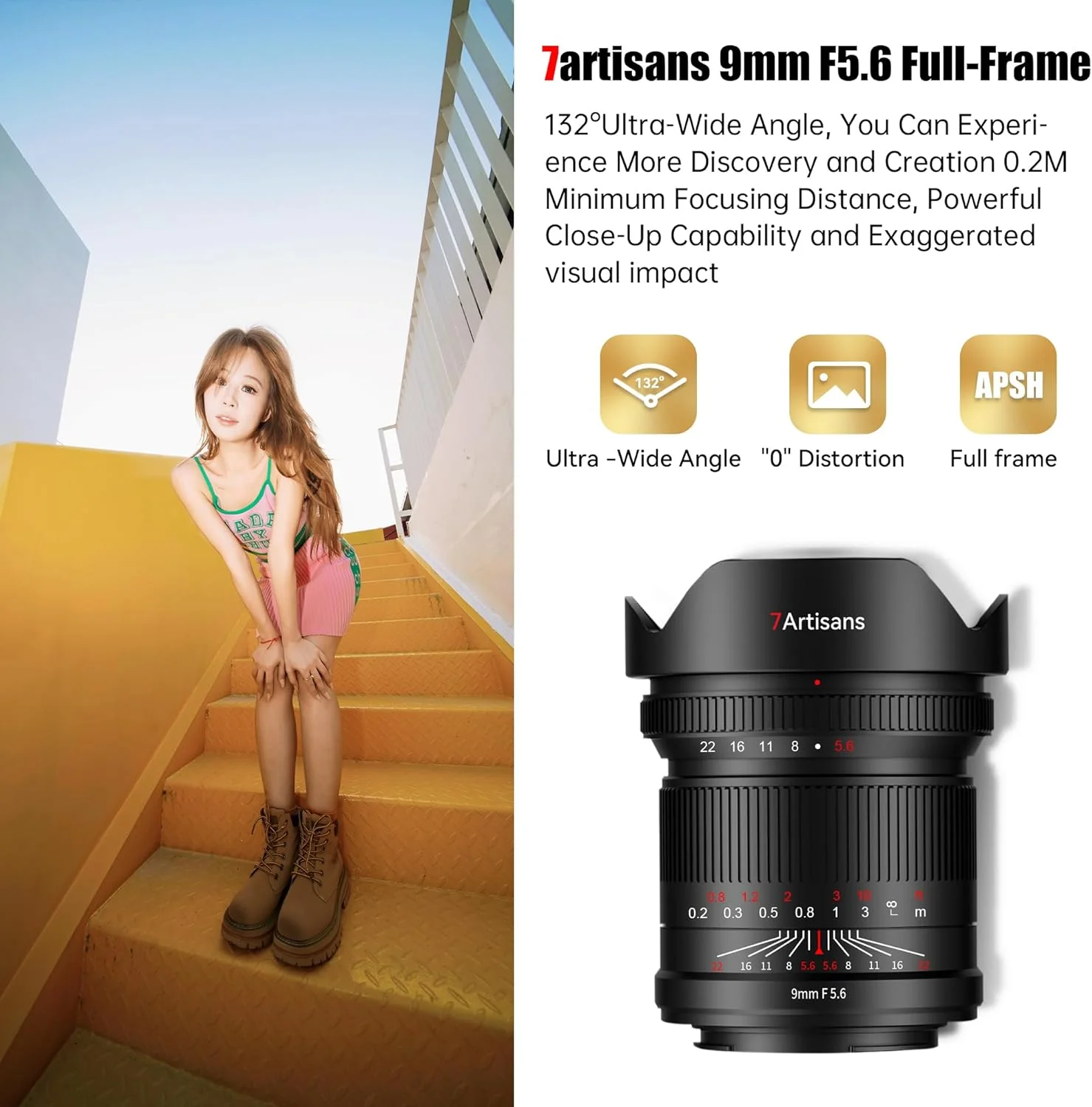لنز فول فریم 7artisans 9mm F5.6 با زاویه دید فوق عریض 132 درجه، تقریباً بدون اعوجاج، حداقل فاصله فوکوس 0.2 متر، سازگار با Nikon Z5 Z6 Z7 Z6II Z7II Z9 (فیلتر پشتی 34mmND64)