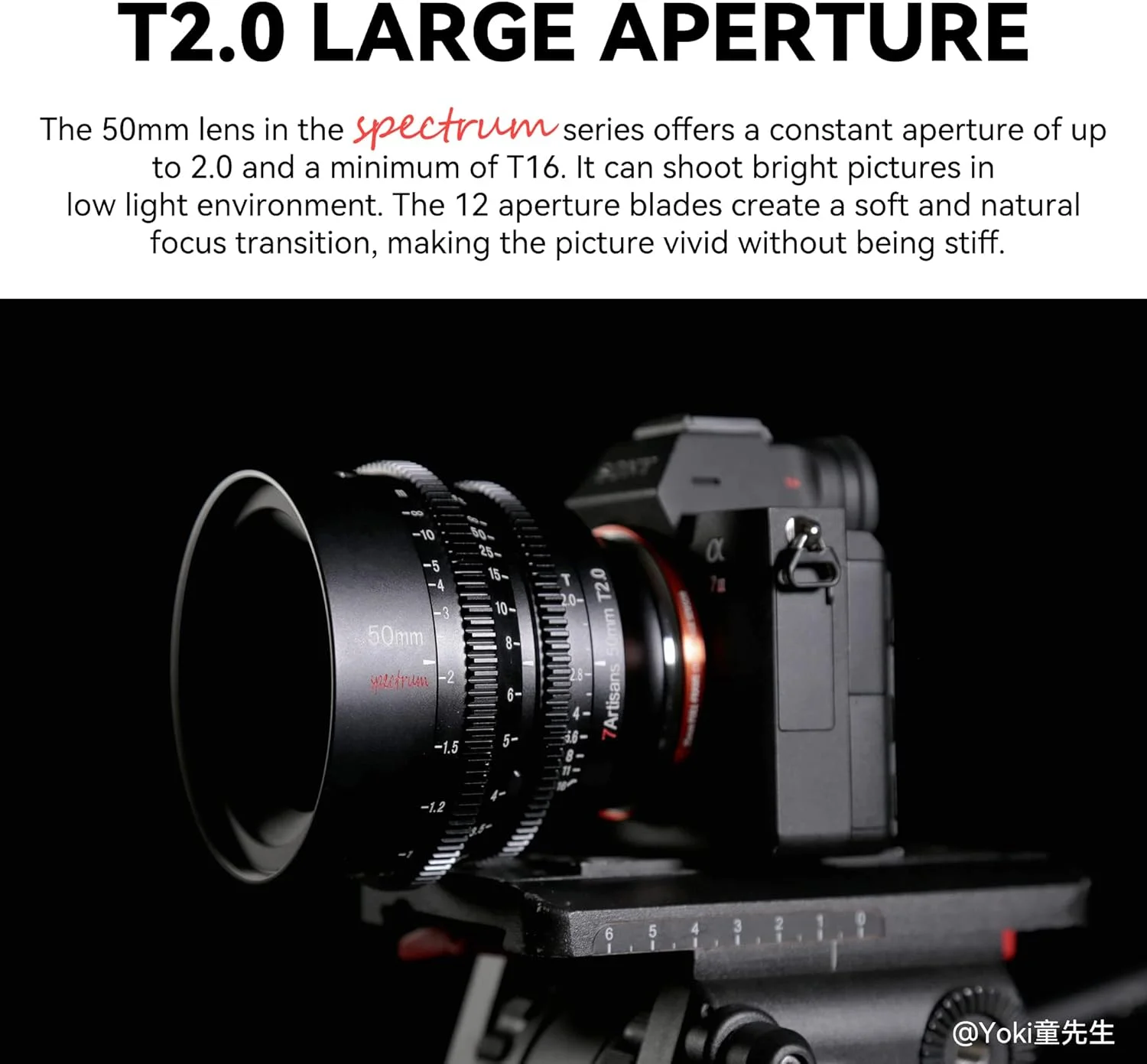 لنز سینمایی 7artisans 50mm T2.0 با دیافراگم باز و فریم کامل، سازگار با مانت Canon RF، لنز سینمایی با فوکوس دستی و اعوجاج کم برای دوربین های بدون آینه Canon EOS R, RED, R3, R5, R6, R7, R10, RP، مشکی