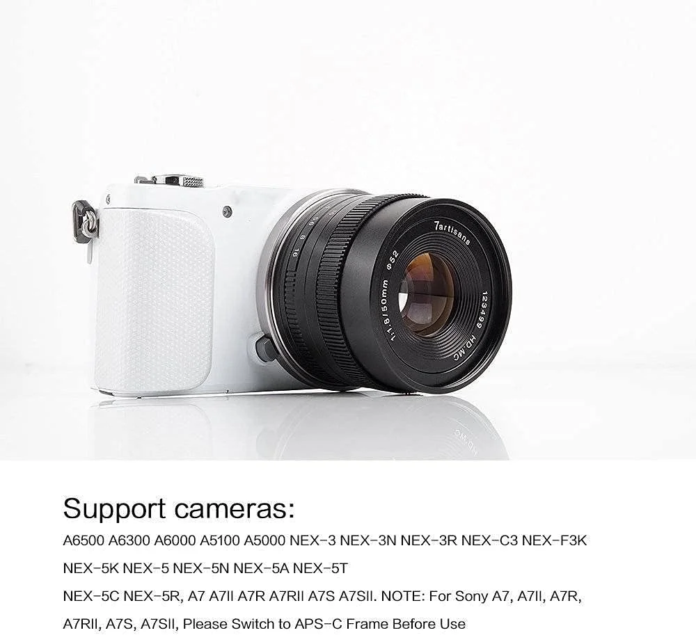 لنز ثابت دستی 7artisans 50mm F1.8 APS-C برای دوربین های بدون آینه Sony E-Mount مانند Sony A6500 A6300 A6000 A5100 A5000 NEX-3 NEX-3N NEX-3R NEX-C3 NEX-F3K NEX-5K و غیره