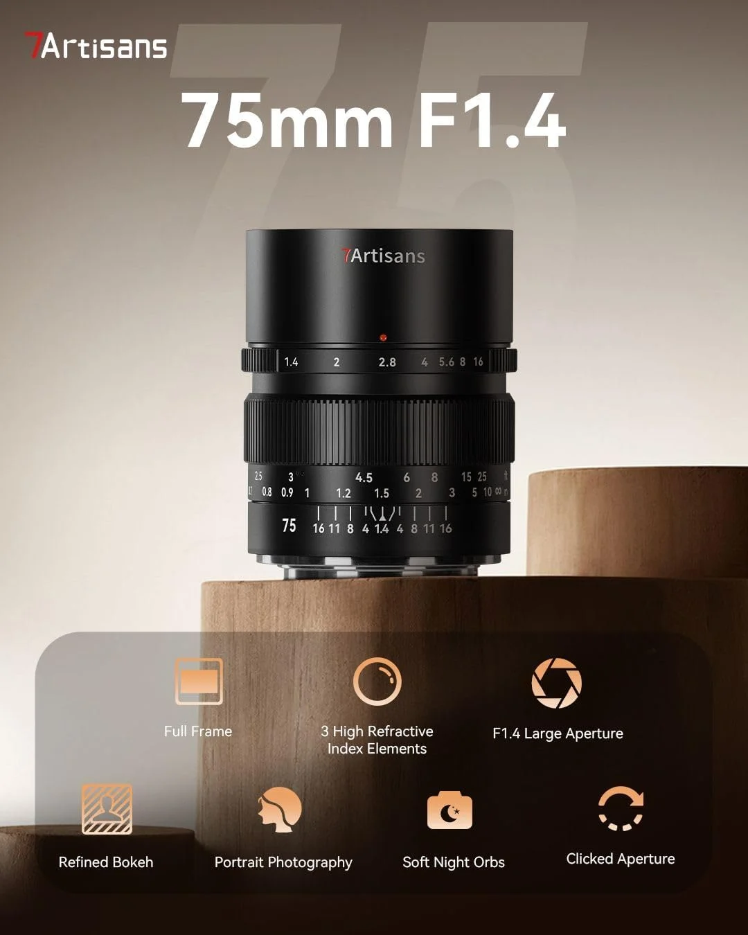 لنز دوربین 7artisans 75mm F1.4 فول فریم با دیافراگم باز و بوکه عالی برای دوربین های بدون آینه نیکون Z-Mount