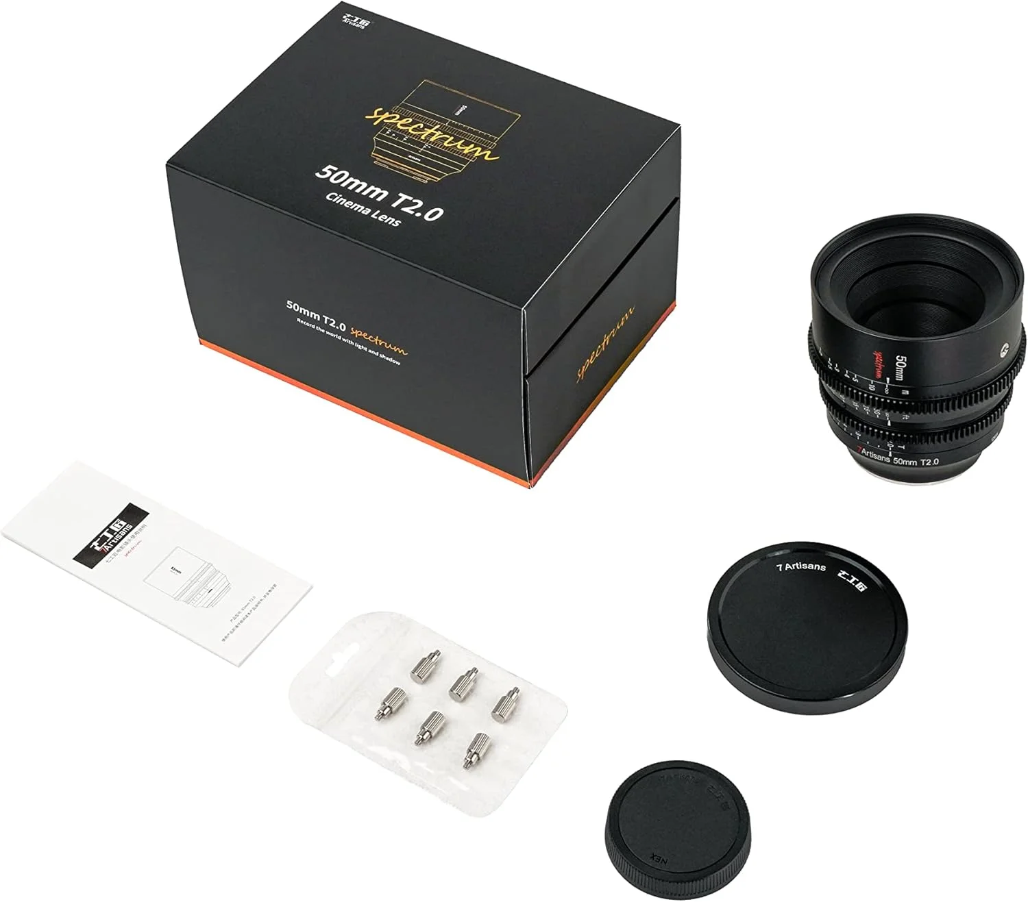 لنز سینمایی 7artisans 50mm T2.0 با دیافراگم باز و فریم کامل، سازگار با مانت Canon RF، لنز سینمایی با فوکوس دستی و اعوجاج کم برای دوربین های بدون آینه Canon EOS R, RED, R3, R5, R6, R7, R10, RP، مشکی