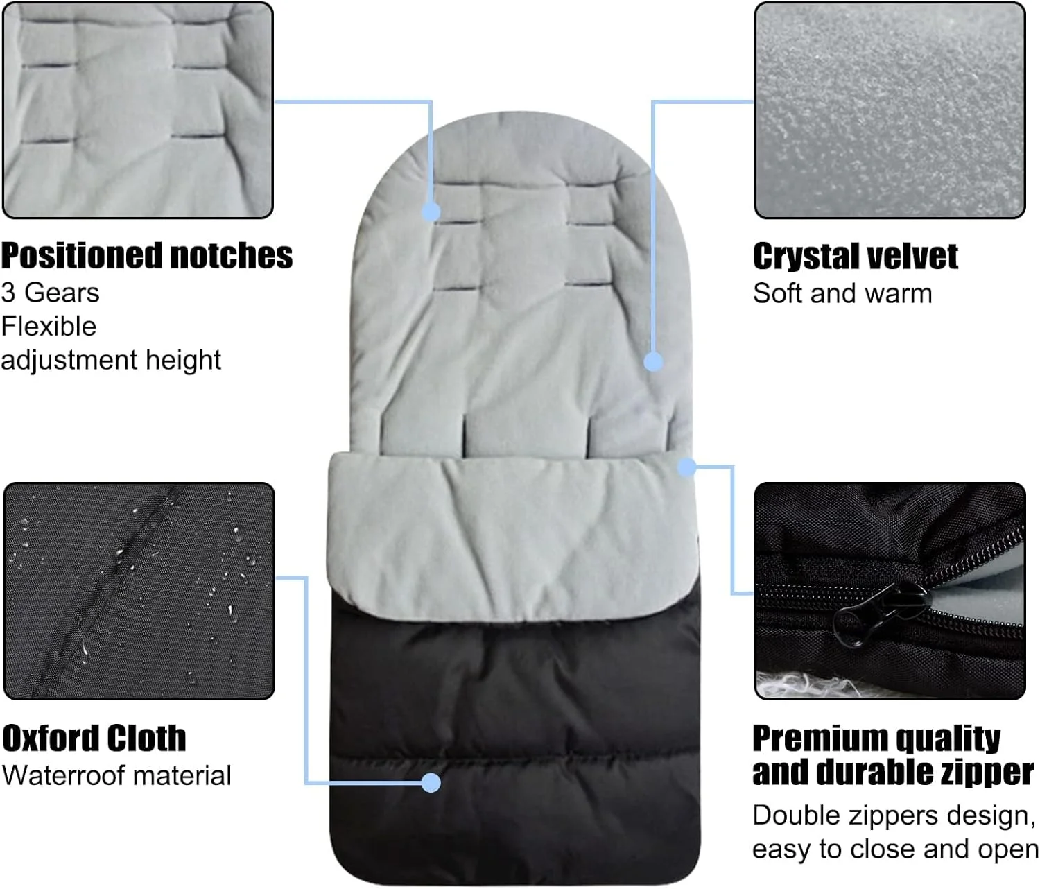 کاور پای کالسکه‌ KASTWAVE، کیسه خواب جهانی نوزاد، گرم نگهدارنده پا در زمستان برای کالسکه، کالسکه بچه، و باگی، کیسه خواب کالسکه زمستانی برای فضای باز، فوق العاده بلند برای نوزاد و کودک نوپا