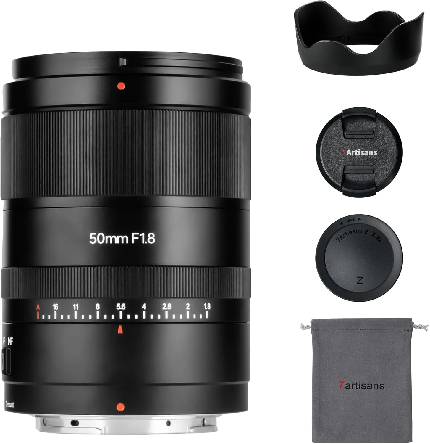 لنز فول فریم 7artisans با فوکوس خودکار 50mm F1.8، دیافراگم بزرگ F1.8، پشتیبانی از دیافراگم خودکار/دستی و تشخیص چهره/چشم، سازگار با Nikon Z5 Z6 Z7 Z6II Z7II Z9 و غیره - مشکی