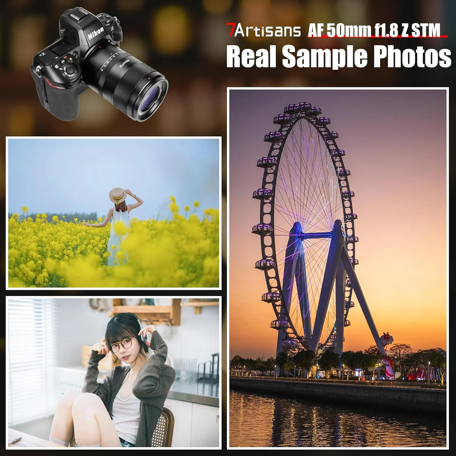 لنز فول فریم 7artisans با فوکوس خودکار 50mm F1.8، دیافراگم بزرگ F1.8، پشتیبانی از دیافراگم خودکار/دستی و تشخیص چهره/چشم، سازگار با Nikon Z5 Z6 Z7 Z6II Z7II Z9 و غیره - مشکی