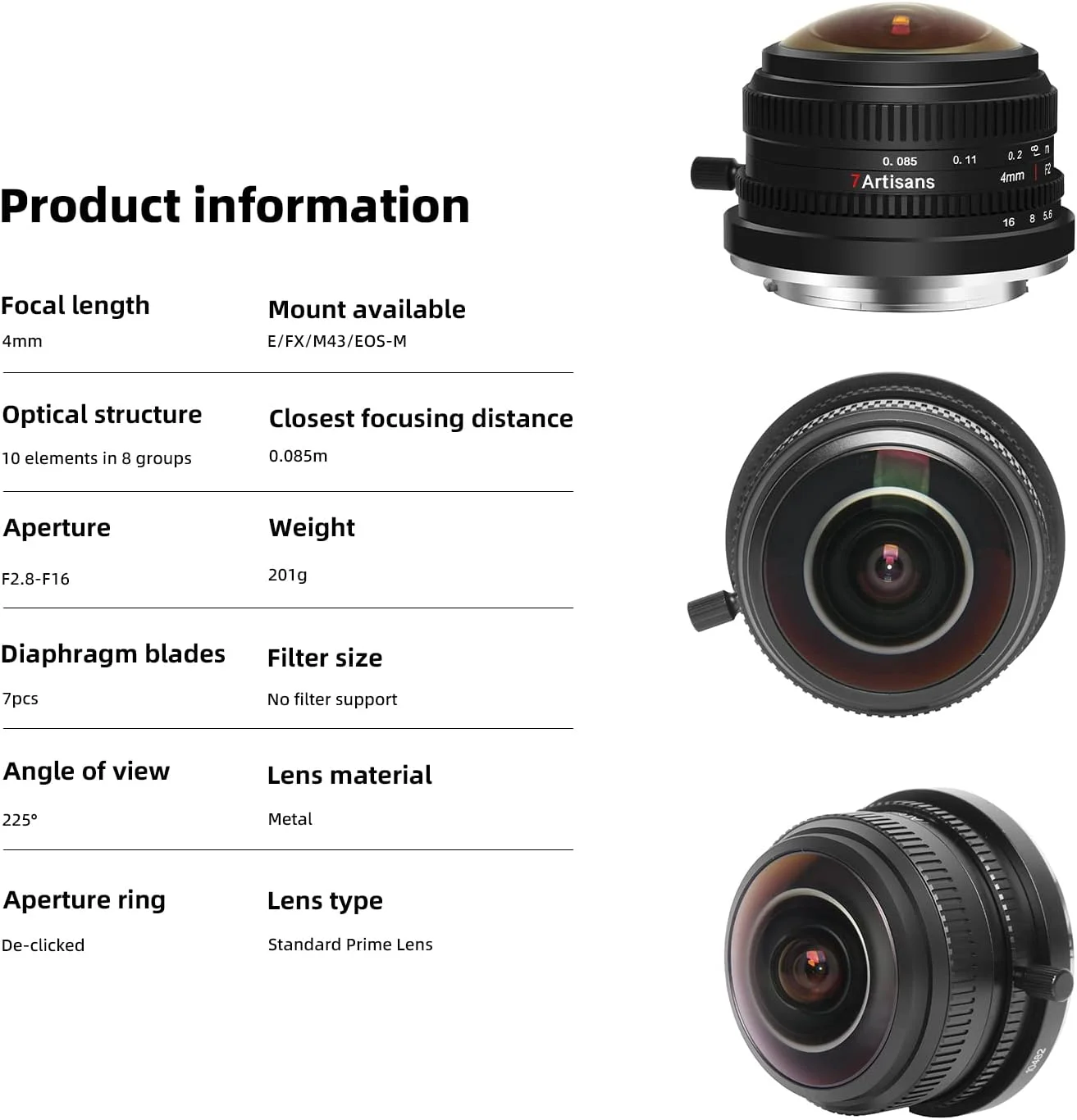 7Artisans 4mm F2.8 Fisheye Wide Angle Lens Ultra Manual Focus Prime Lens Compatible with E-Mount Mirrorless Camera 7Artisans 4mm F2.8 Fisheye Wide Angle Lens Ultra Manual Focus Prime Lens Compatible with E-Mount Mirrorless Camera