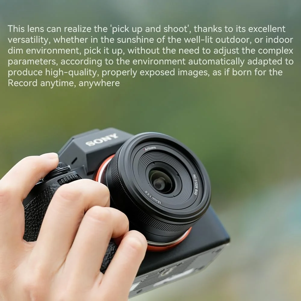 لنز فول فریم 7artisans 18mm F5.6 برای مانت Sony E، لنز پنکیکی فوق عریض سازگار با دوربین های Sony E Mount برای دوربین های بدون آینه A5000 A6000 A6100 A6300 A6400
