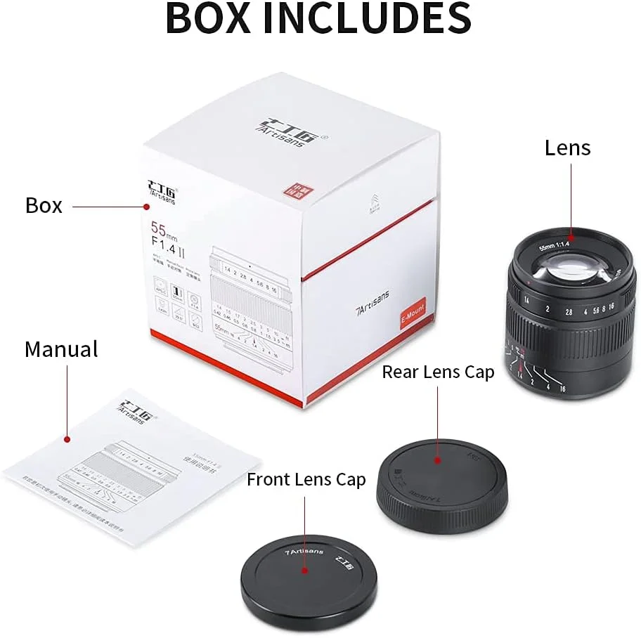 لنز 55mm F1.4 II 7Artisans، لنز پرتره APS-C با فوکوس دستی و جمع و جور برای دوربین های بدون آینه با مانت Sony E مانند Sony NEX-6R NEX-7 A3000 A5000 A5100 A6000 A6300 A6500