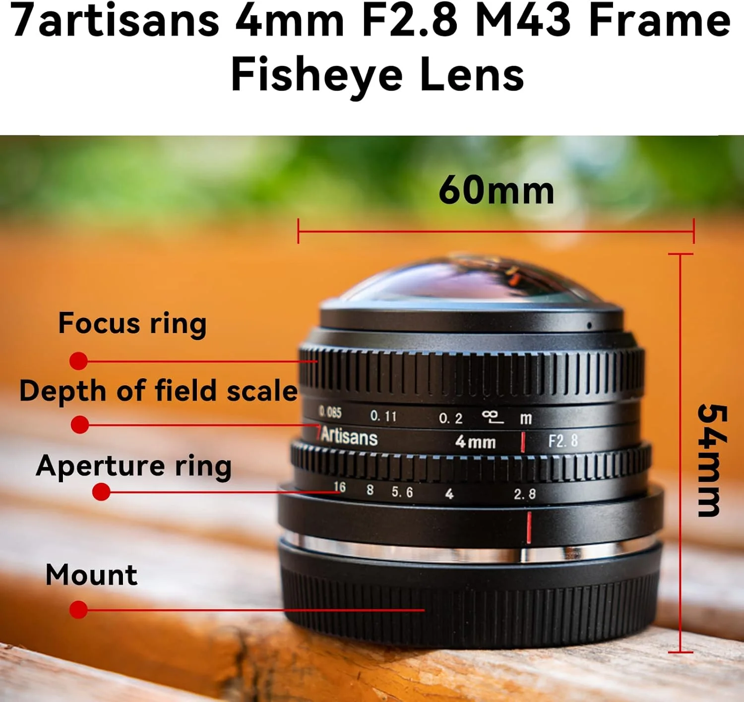لنز چشم ماهی الترا واید 7artisans 7 4mm F2.8 با زاویه دید باز و فوکوس دستی، سازگار با دوربین های بدون آینه Sony E-Mount مدل های A6300 A6400 A6500 NEX-3 NEX-3N NEX-5T NEX-5R A7 A7II A7RIII