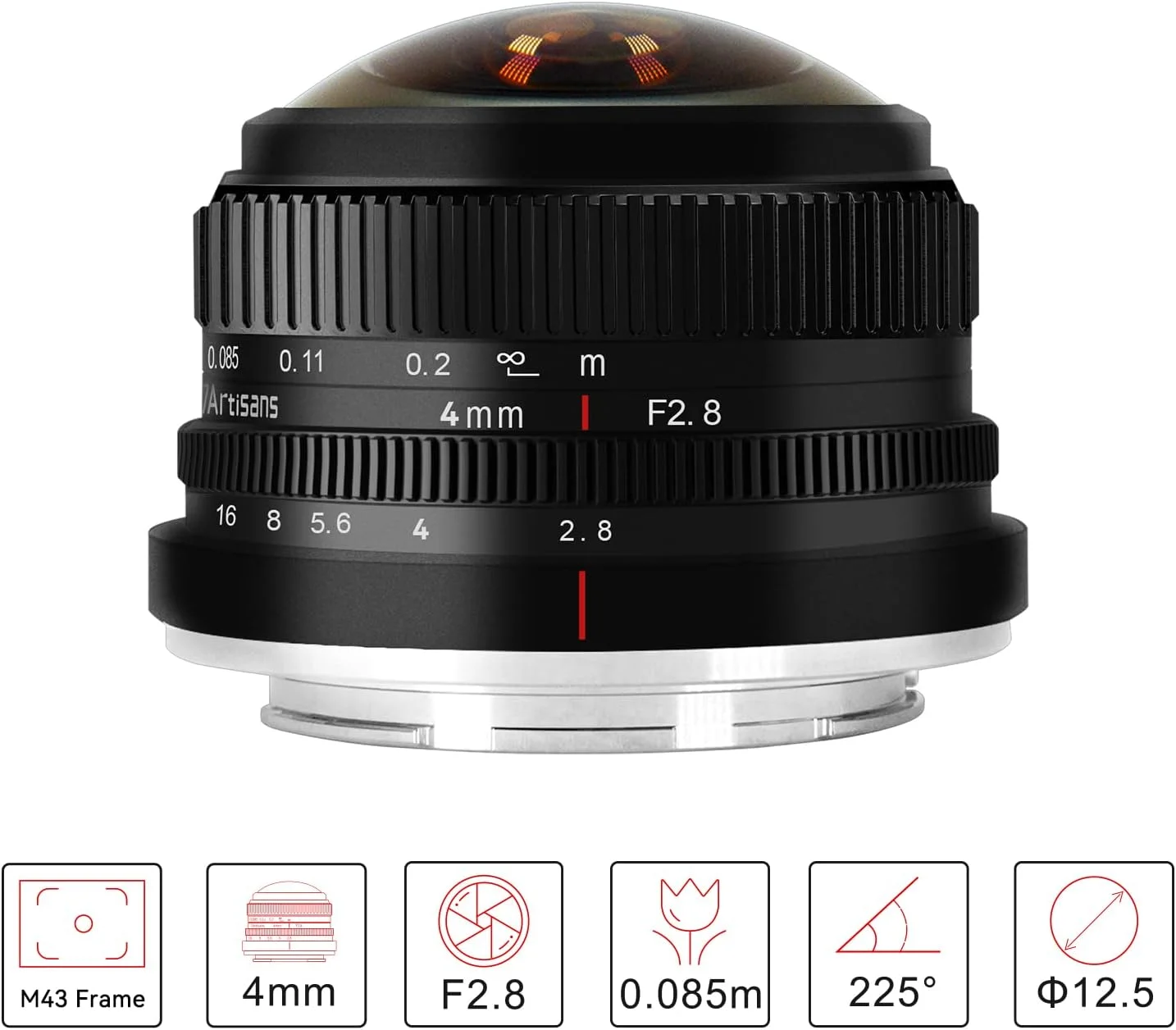 لنز چشم ماهی الترا واید 7artisans 7 4mm F2.8 با زاویه دید باز و فوکوس دستی، سازگار با دوربین های بدون آینه Sony E-Mount مدل های A6300 A6400 A6500 NEX-3 NEX-3N NEX-5T NEX-5R A7 A7II A7RIII