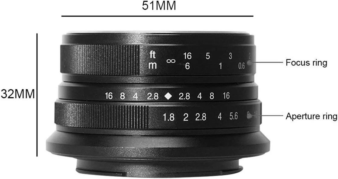 7artisans 25mm F1.8 Manual Focus Portrait Lens for Sony E Mount Cameras Like A7 A7II A7R A7RII A7S A7SII A6500 A6300 A6000 A5100 A5000 EX-3 NEX-3N NEX-3R NEX-F3K NEX-5 NEX-5N - Black