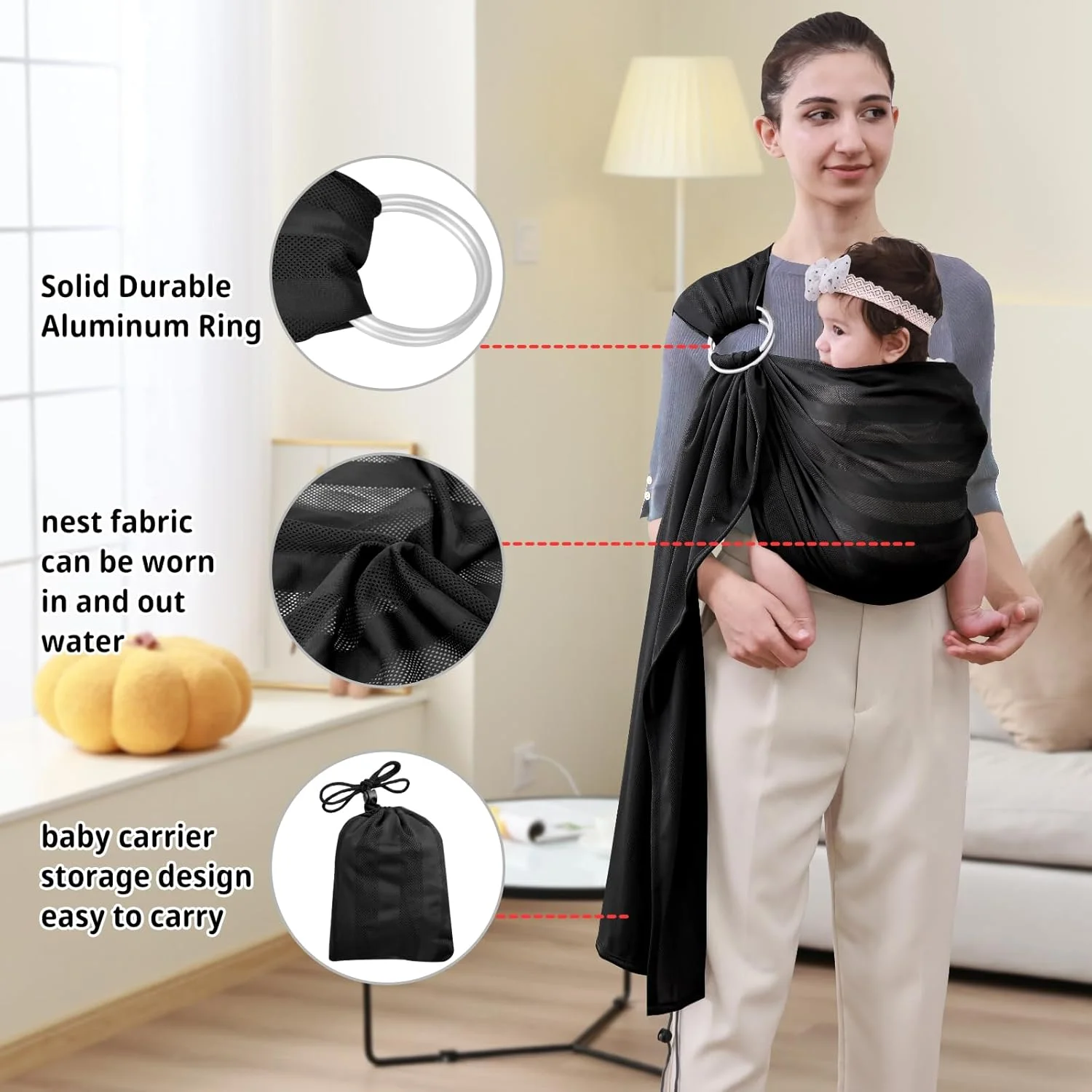 آغوشی حلقه ای نوزاد CUBY، سبک وزن و توری تنفسی، قابل تنظیم و خشک شدن سریع، مناسب نوزادان و کودکان نوپا برای استخر و ساحل (راه راه مشکی) آغوشی حلقه ای نوزاد CUBY، سبک وزن و توری تنفسی، قابل تنظیم و خشک شدن سریع، مناسب نوزادان و کودکان نوپا برای استخر و ساحل (راه راه مشکی)