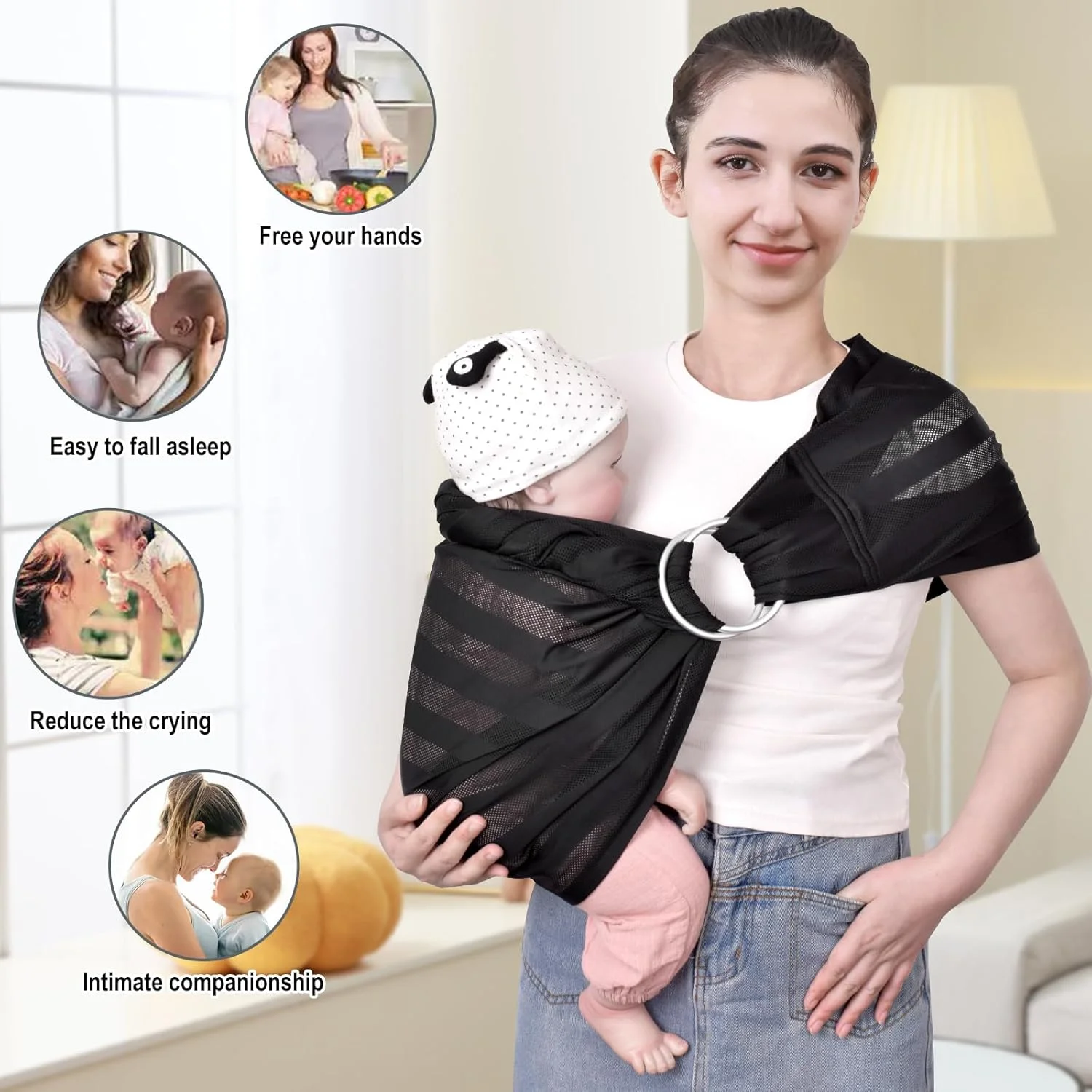 آغوشی حلقه ای نوزاد CUBY، سبک وزن و توری تنفسی، قابل تنظیم و خشک شدن سریع، مناسب نوزادان و کودکان نوپا برای استخر و ساحل (راه راه مشکی) آغوشی حلقه ای نوزاد CUBY، سبک وزن و توری تنفسی، قابل تنظیم و خشک شدن سریع، مناسب نوزادان و کودکان نوپا برای استخر و ساحل (راه راه مشکی)