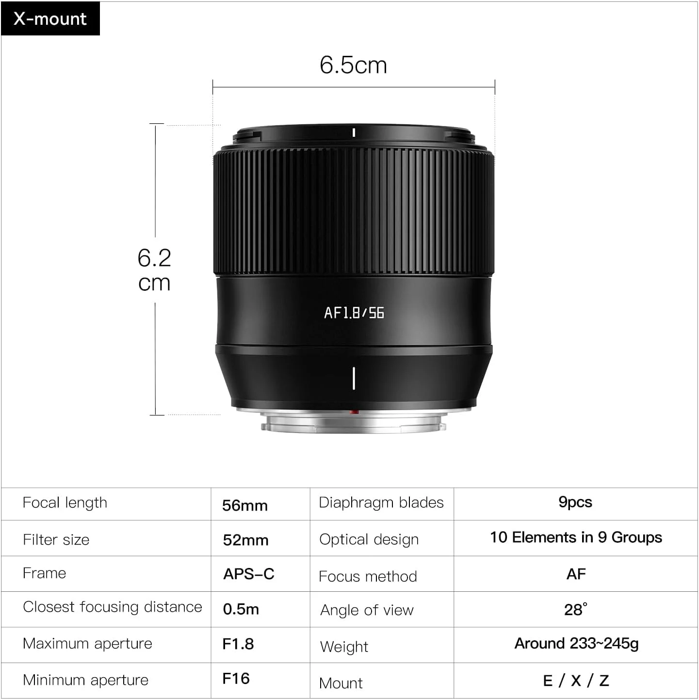 لنز TTArtisan 56mm F1.8 با بدنه فلزی و فوکوس خودکار سازگار با Sony E-Mount - نقره ای