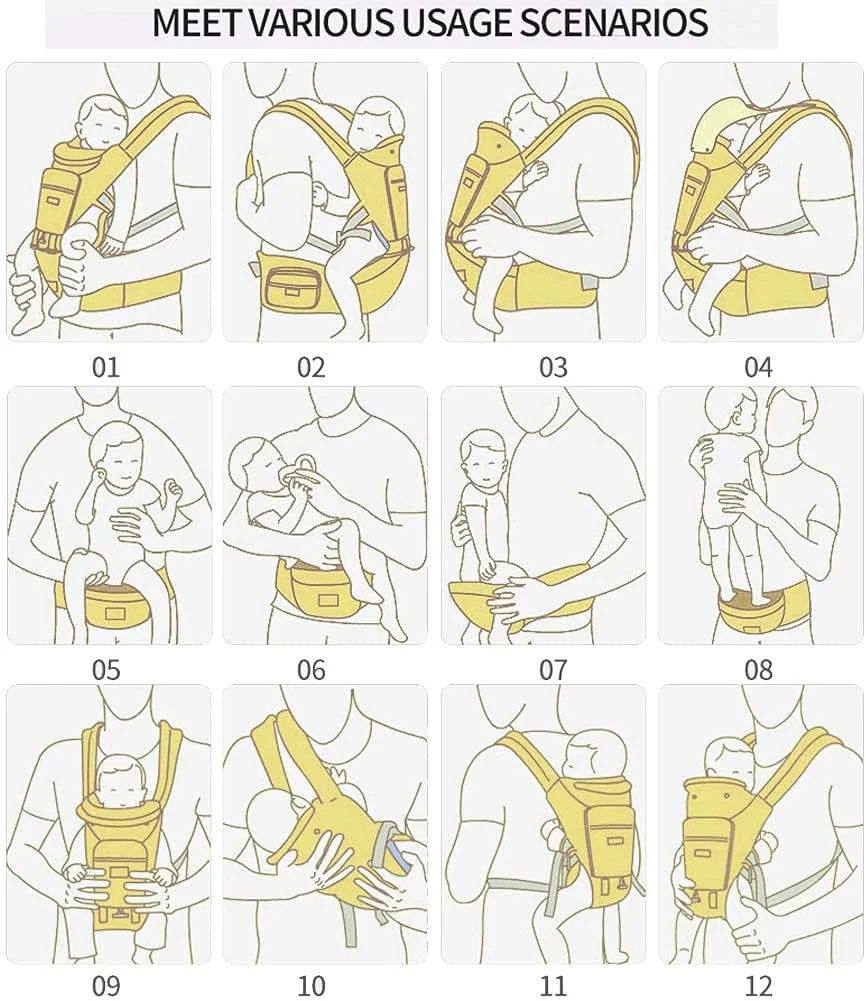 آغوشی نوزاد، آغوشی 6 در 1 نوزاد تا نوپا، آغوشی نوزاد با صندلی کمری با پشتیبانی کمری 3-19 کیلوگرم، آغوشی نرم نوزاد برای تمام فصول و موقعیت ها، اندازه قابل تنظیم برای خرید، پیاده روی و مسافرت