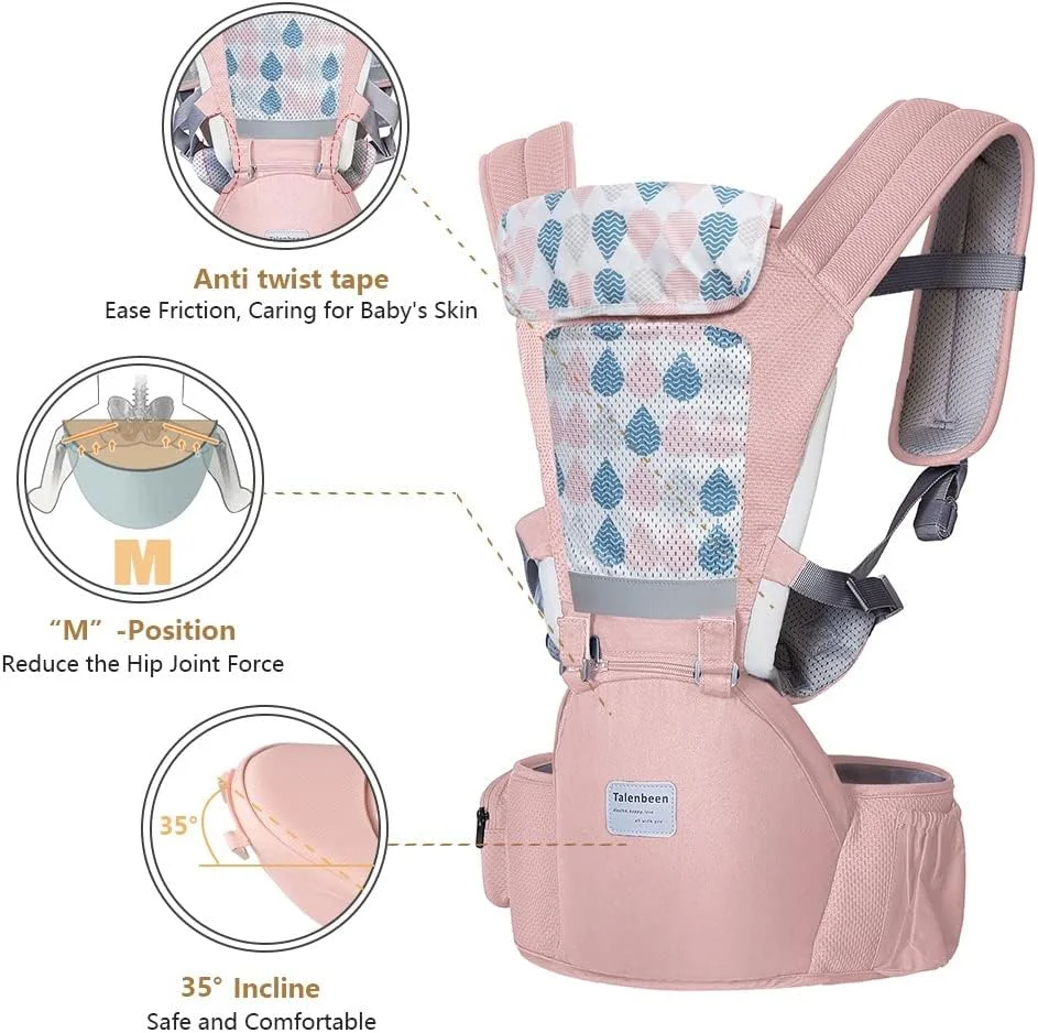 آغوشی نوزاد، آغوشی 6 در 1 نوزاد تا نوپا، آغوشی نوزاد با صندلی کمری و پشتیبانی کمری 3-19 کیلوگرم، آغوشی نرم نوزاد برای تمام فصول و موقعیت ها، سایز قابل تنظیم برای خرید، پیاده روی و مسافرت