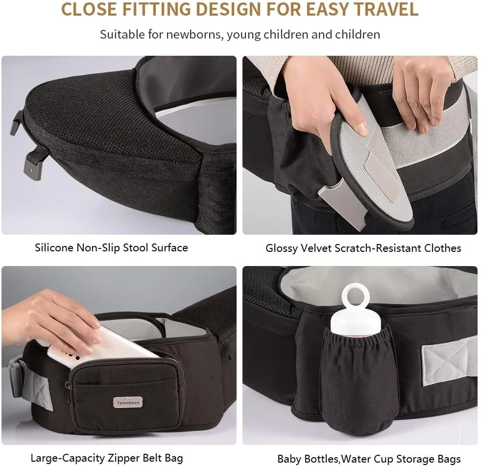 آغوشی نوزاد، آغوشی 6 در 1 نوزاد تا نوپا، آغوشی نوزاد با صندلی کمری با پشتیبانی کمری 3-19 کیلوگرم، آغوشی نرم نوزاد برای تمام فصول و موقعیت ها، اندازه قابل تنظیم برای خرید، پیاده روی و مسافرت