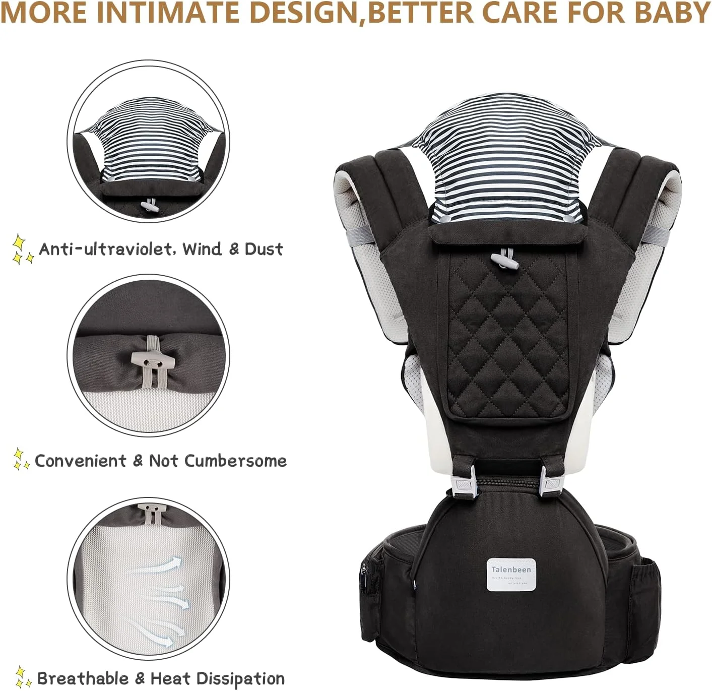 آغوشی نوزاد، آغوشی 6 در 1 نوزاد تا نوپا، آغوشی نوزاد با صندلی کمری با پشتیبانی کمری 3-19 کیلوگرم، آغوشی نرم نوزاد برای تمام فصول و موقعیت ها، اندازه قابل تنظیم برای خرید، پیاده روی و مسافرت