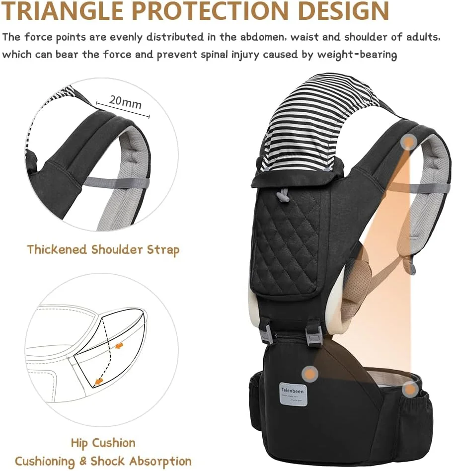 آغوشی نوزاد، آغوشی 6 در 1 نوزاد تا نوپا، آغوشی نوزاد با صندلی کمری با پشتیبانی کمری 3-19 کیلوگرم، آغوشی نرم نوزاد برای تمام فصول و موقعیت ها، اندازه قابل تنظیم برای خرید، پیاده روی و مسافرت