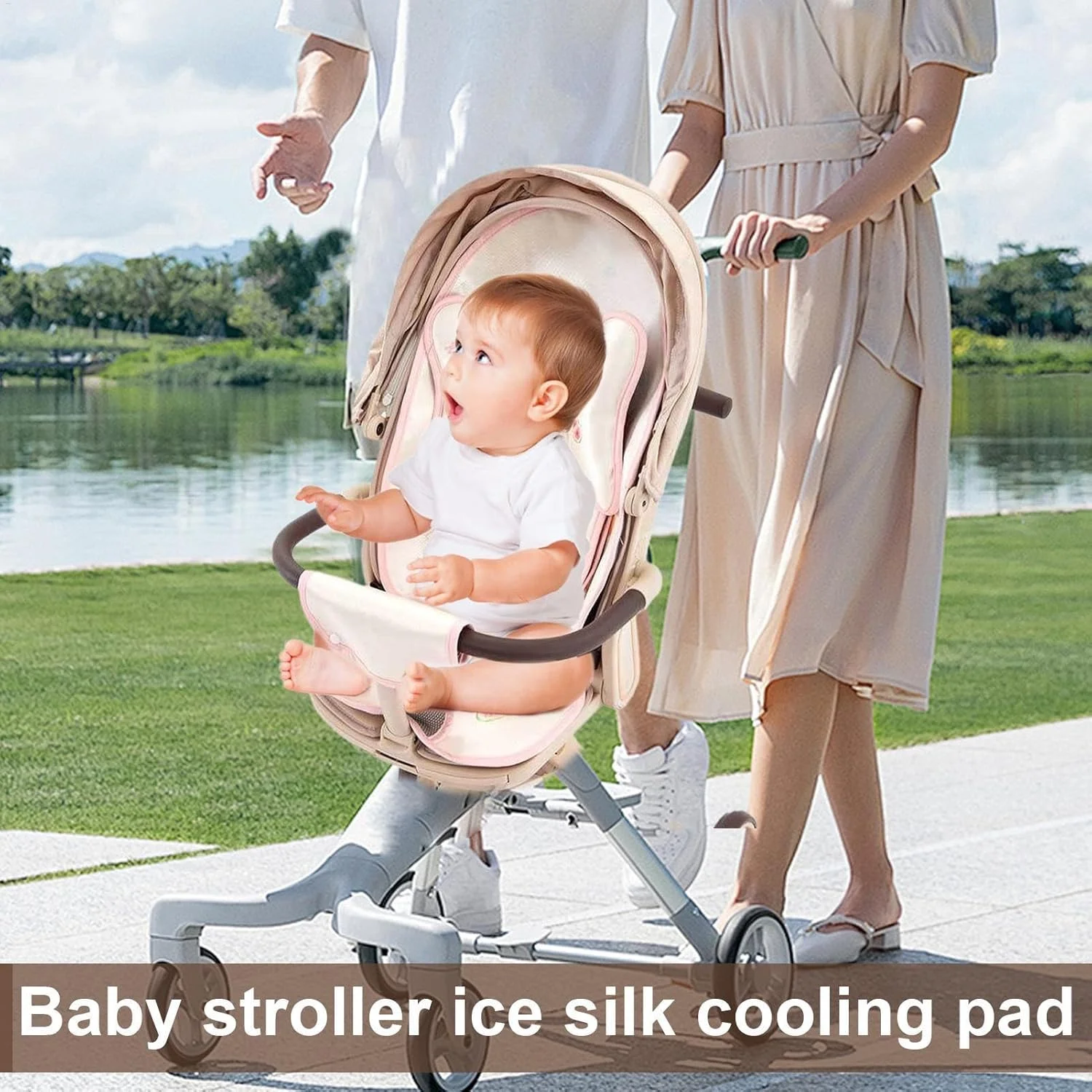 پد خنک کننده حامل نوزاد، ابریشم یخی تنفسی طرح کارتونی بامزه - کوسن صندلی کودک، لوازم جانبی کالسکه نوزاد برای کریر، صندلی
