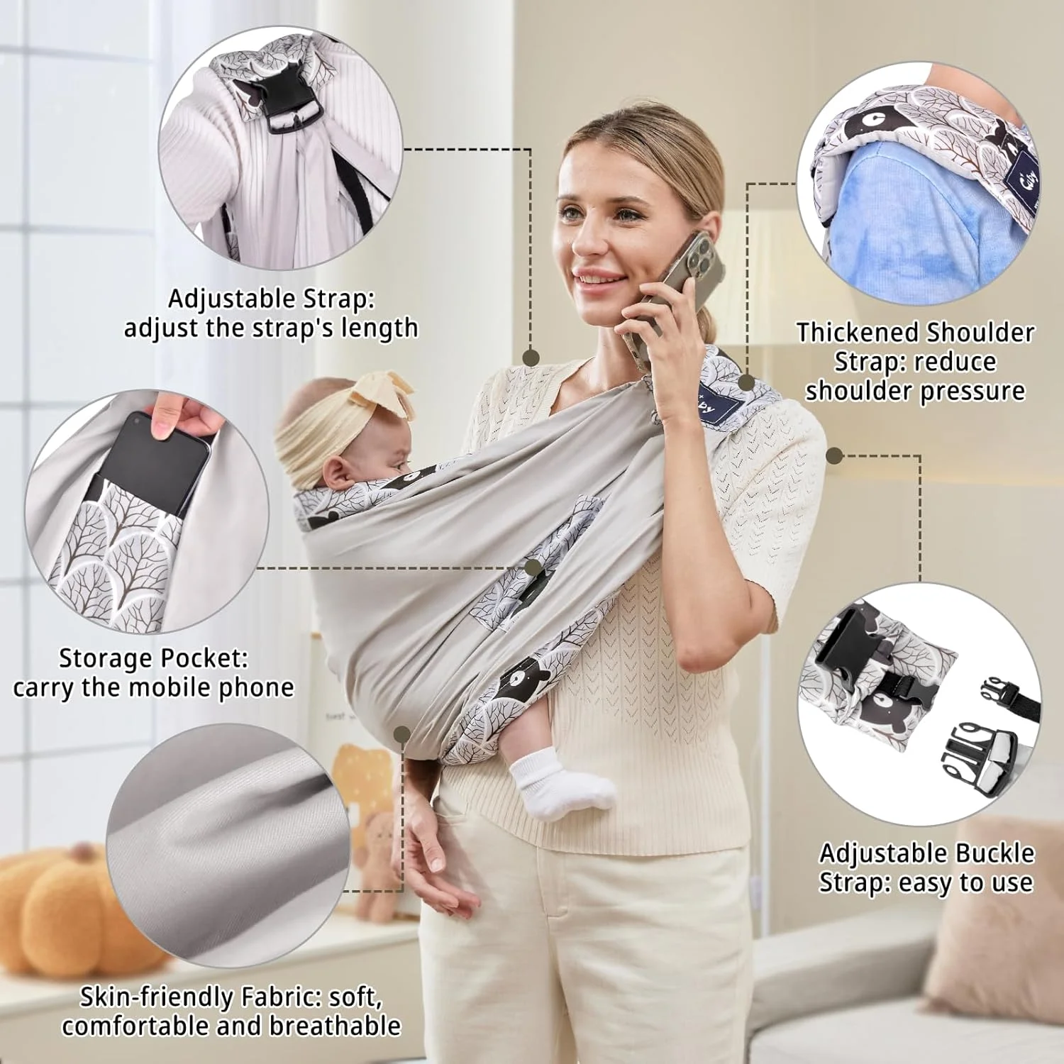 آغوشی نوزاد کیوبی، آغوشی نخی طبیعی، نگهدارنده نوزاد فوق العاده راحت برای پوشیدن و حمل آسان نوزاد، کودک نوپا (خاکستری) آغوشی نوزاد کیوبی، آغوشی نخی طبیعی، نگهدارنده نوزاد فوق العاده راحت برای پوشیدن و حمل آسان نوزاد، کودک نوپا (خاکستری)