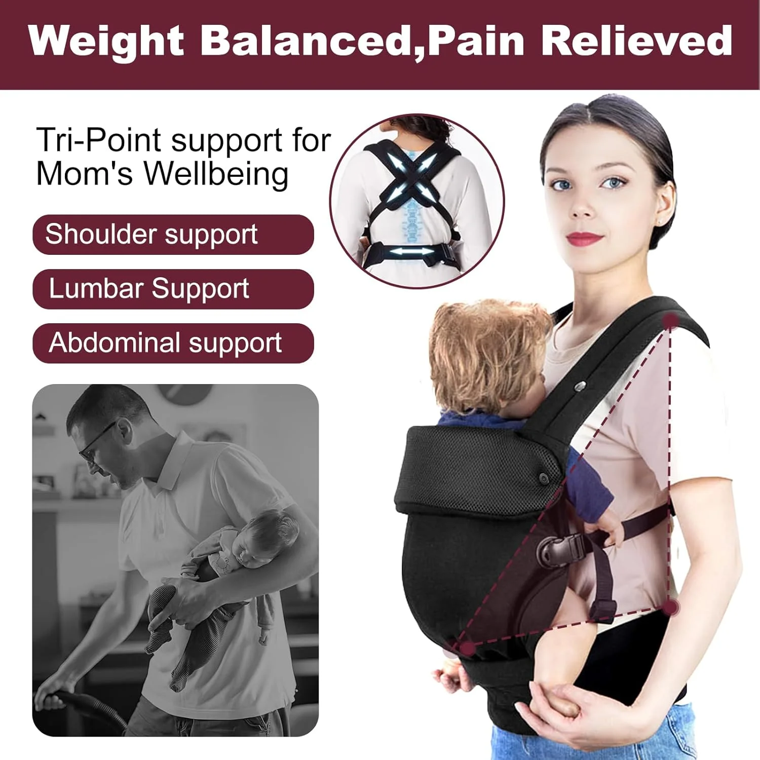 آغوشی نوزاد با نشیمنگاه، آغوشی نوزاد با نشیمنگاه کمری قابل تنظیم و جیب های ذخیره سازی، آغوشی 360 درجه برای نوزاد تا کودک نوپا تا وزن 30 کیلوگرم با نشیمنگاه و توری خنک کننده هوا