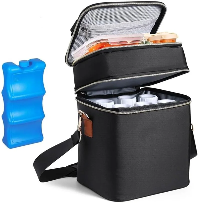 کیف خنک نگهدارنده شیر مادر با بسته یخ، مناسب برای 6 شیشه شیر تا 9 اونس، کیف های عایق شیشه شیر کودک، دو لایه ضد آب و ضد نشت با بند شانه برای مادران شیرده و شاغل کیف خنک نگهدارنده شیر مادر با بسته یخ، مناسب برای 6 شیشه شیر تا 9 اونس، کیف های عایق شیشه شیر کودک، دو لایه ضد آب و ضد نشت با بند شانه برای مادران شیرده و شاغل