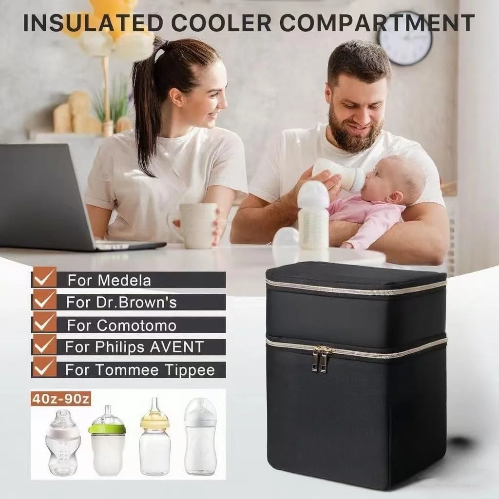 کیف خنک نگهدارنده شیر مادر با بسته یخ، مناسب برای 6 شیشه شیر تا 9 اونس، کیف های عایق شیشه شیر کودک، دو لایه ضد آب و ضد نشت با بند شانه برای مادران شیرده و شاغل کیف خنک نگهدارنده شیر مادر با بسته یخ، مناسب برای 6 شیشه شیر تا 9 اونس، کیف های عایق شیشه شیر کودک، دو لایه ضد آب و ضد نشت با بند شانه برای مادران شیرده و شاغل