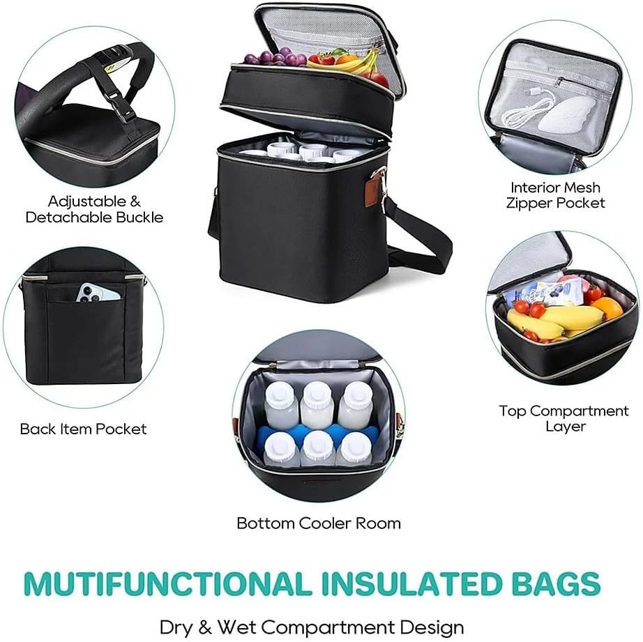 کیف خنک نگهدارنده شیر مادر با بسته یخ، مناسب برای 6 شیشه شیر تا 9 اونس، کیف های عایق شیشه شیر کودک، دو لایه ضد آب و ضد نشت با بند شانه برای مادران شیرده و شاغل کیف خنک نگهدارنده شیر مادر با بسته یخ، مناسب برای 6 شیشه شیر تا 9 اونس، کیف های عایق شیشه شیر کودک، دو لایه ضد آب و ضد نشت با بند شانه برای مادران شیرده و شاغل