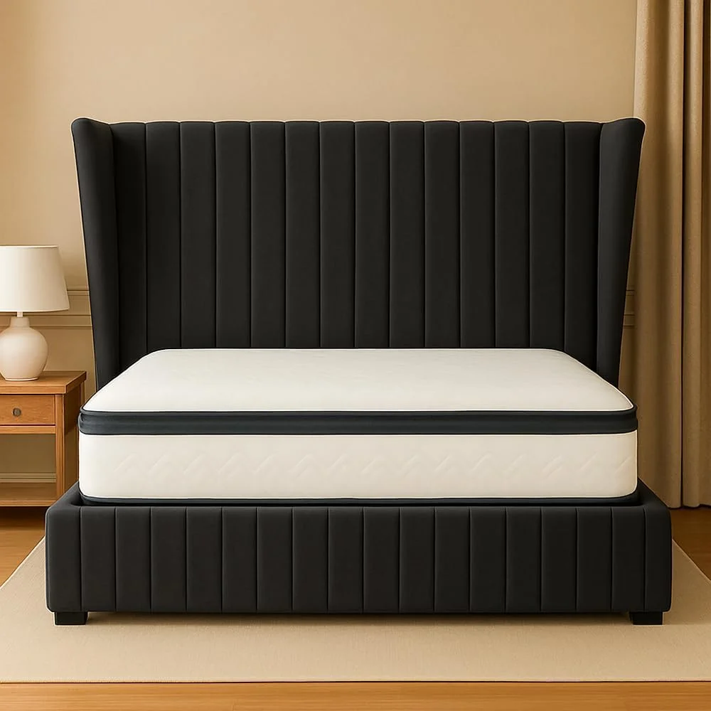 تخت خواب روکش دار خاکستری تیره رترو HomeGenie با فنرهای منفصل Dream-Comfort (سایز یک نفره (90x200))