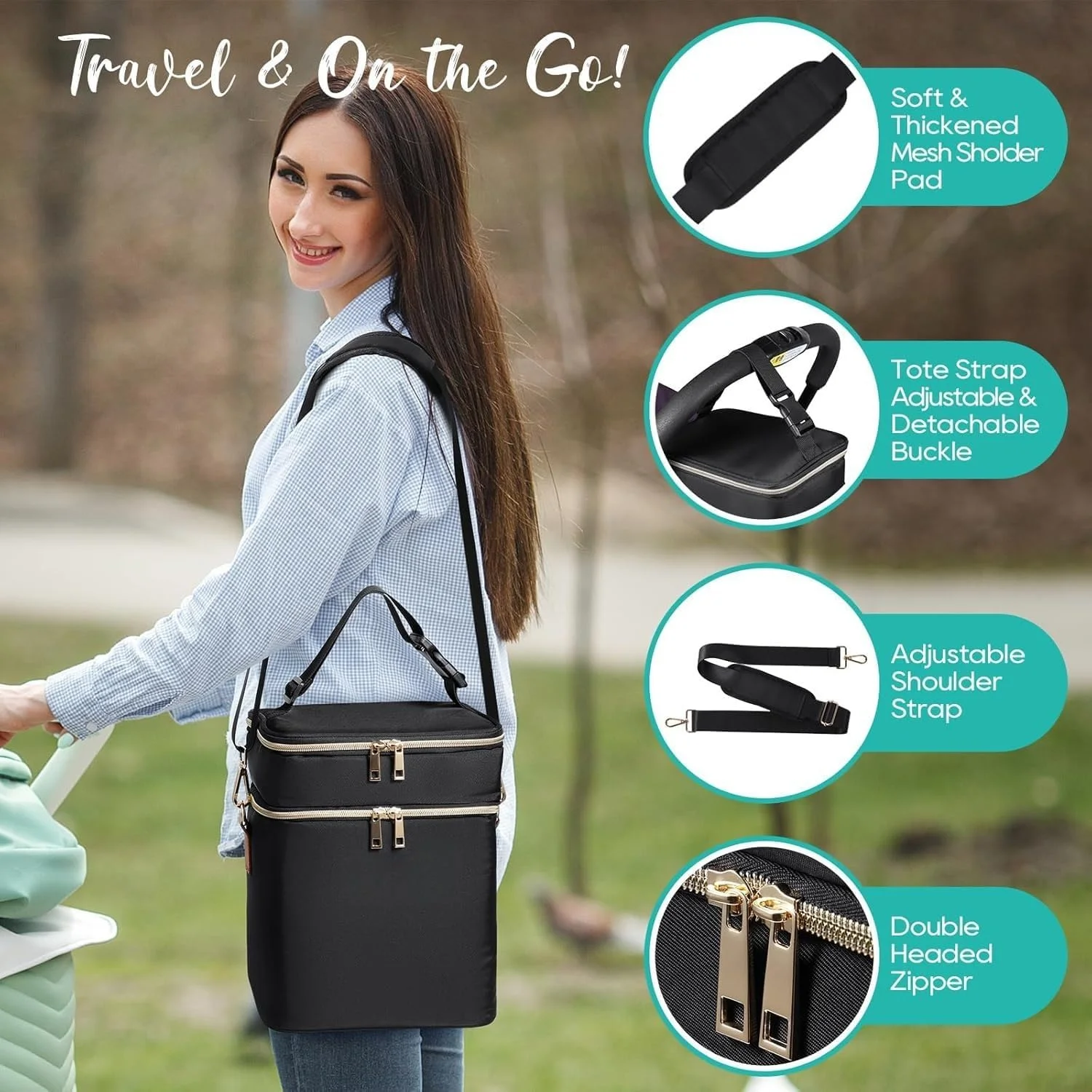 کیف خنک نگهدارنده شیر مادر با بسته یخ، مناسب برای 6 شیشه شیر تا 9 اونس، کیف های عایق شیشه شیر کودک، دو لایه ضد آب و ضد نشت با بند شانه برای مادران شیرده و شاغل کیف خنک نگهدارنده شیر مادر با بسته یخ، مناسب برای 6 شیشه شیر تا 9 اونس، کیف های عایق شیشه شیر کودک، دو لایه ضد آب و ضد نشت با بند شانه برای مادران شیرده و شاغل