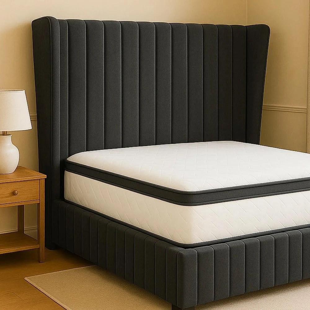 تخت خواب روکش دار خاکستری تیره رترو HomeGenie با فنرهای منفصل Dream-Comfort (سایز یک نفره (90x200)) تخت خواب روکش دار خاکستری تیره رترو HomeGenie با فنرهای منفصل Dream-Comfort (سایز یک نفره (90x200))
