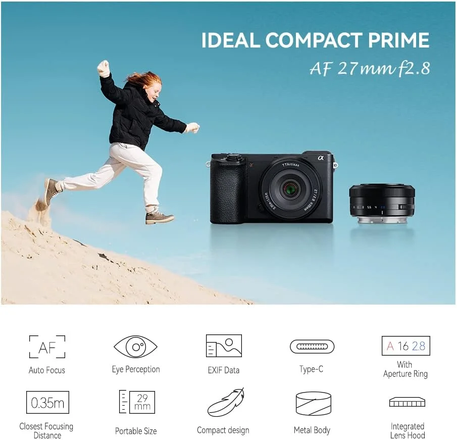 لنز فوکوس خودکار 27mm F2.8 تی‌تی‌آرتیسان، سازگار با دوربین‌های بدون آینه APS-C سونی E-mount NEX-5 NEX-C3 NEX-5N NEX-7 NEX-F3 NEX-5R NEX-3N NEX-5T A3000 A5000 A6000 A6300 و غیره