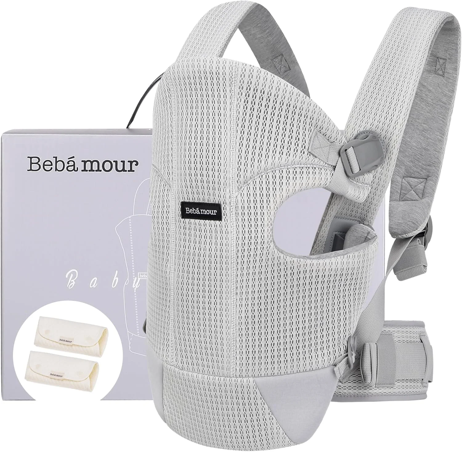 آغوشی نوزاد ببامور، قابل استفاده در جلو و پشت، به همراه 2 عدد پیشبند شانه، خاکستری روشن آغوشی نوزاد ببامور، قابل استفاده در جلو و پشت، به همراه 2 عدد پیشبند شانه، خاکستری روشن
