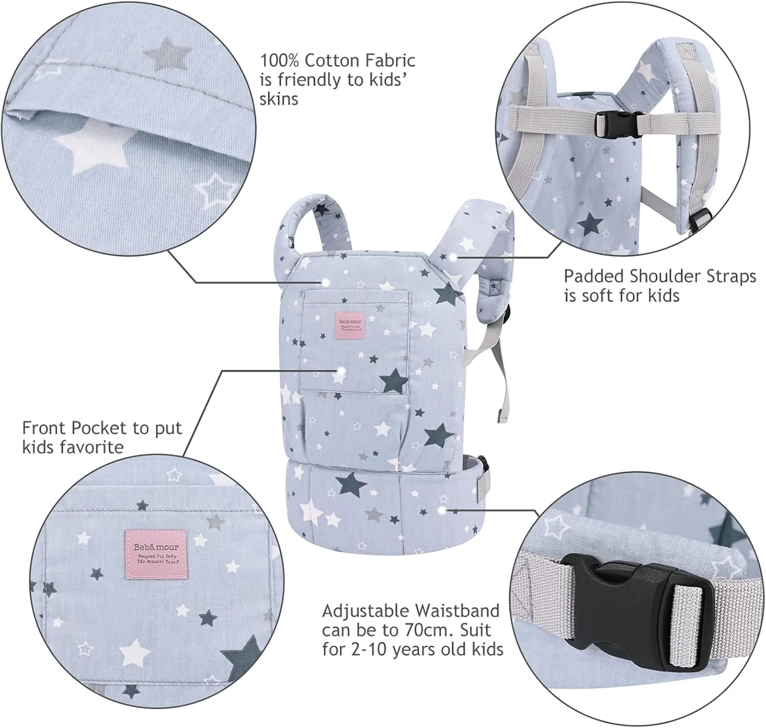 کیف حمل عروسک دخترانه Bebamour، اسلینگ نرم 3 در 1 برای کودکان، لوازم جانبی عروسک 100% پنبه (ستاره های خاکستری) کیف حمل عروسک دخترانه Bebamour، اسلینگ نرم 3 در 1 برای کودکان، لوازم جانبی عروسک 100% پنبه (ستاره های خاکستری)