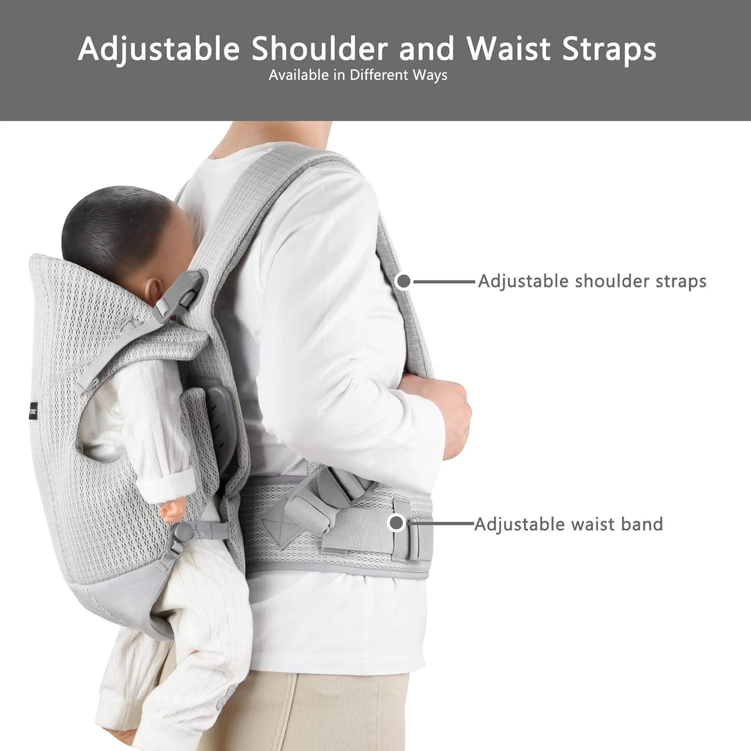 آغوشی نوزاد ببامور، قابل استفاده در جلو و پشت، به همراه 2 عدد پیشبند شانه، خاکستری روشن آغوشی نوزاد ببامور، قابل استفاده در جلو و پشت، به همراه 2 عدد پیشبند شانه، خاکستری روشن
