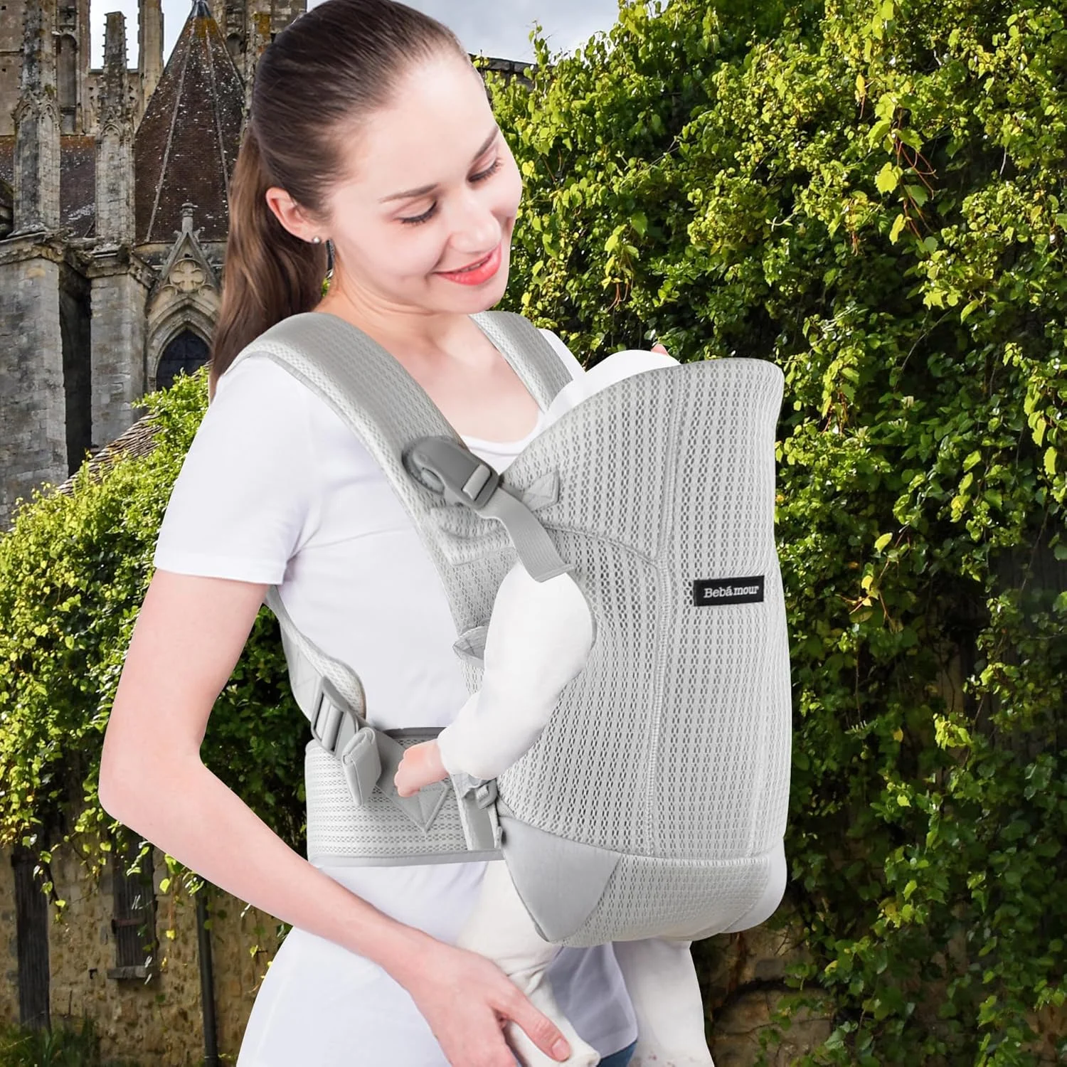 آغوشی نوزاد ببامور، قابل استفاده در جلو و پشت، به همراه 2 عدد پیشبند شانه، خاکستری روشن آغوشی نوزاد ببامور، قابل استفاده در جلو و پشت، به همراه 2 عدد پیشبند شانه، خاکستری روشن