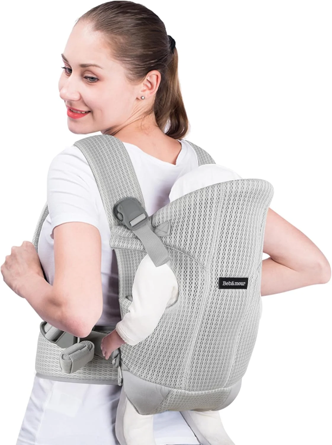 آغوشی نوزاد ببامور، قابل استفاده در جلو و پشت، به همراه 2 عدد پیشبند شانه، خاکستری روشن آغوشی نوزاد ببامور، قابل استفاده در جلو و پشت، به همراه 2 عدد پیشبند شانه، خاکستری روشن