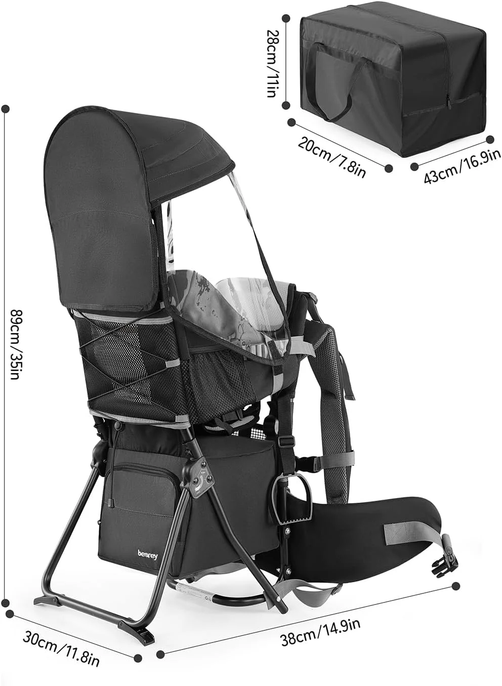 کوله پشتی حمل نوزاد Besrey، کوله پشتی پیاده روی کودک نوپا با صندلی ایمنی 3 ارتفاع، بند و کمربند قابل تنظیم، فریم تاشو، سبک وزن و ظرفیت بزرگ برای پیاده روی (مشکی) کوله پشتی حمل نوزاد Besrey، کوله پشتی پیاده روی کودک نوپا با صندلی ایمنی 3 ارتفاع، بند و کمربند قابل تنظیم، فریم تاشو، سبک وزن و ظرفیت بزرگ برای پیاده روی (مشکی)