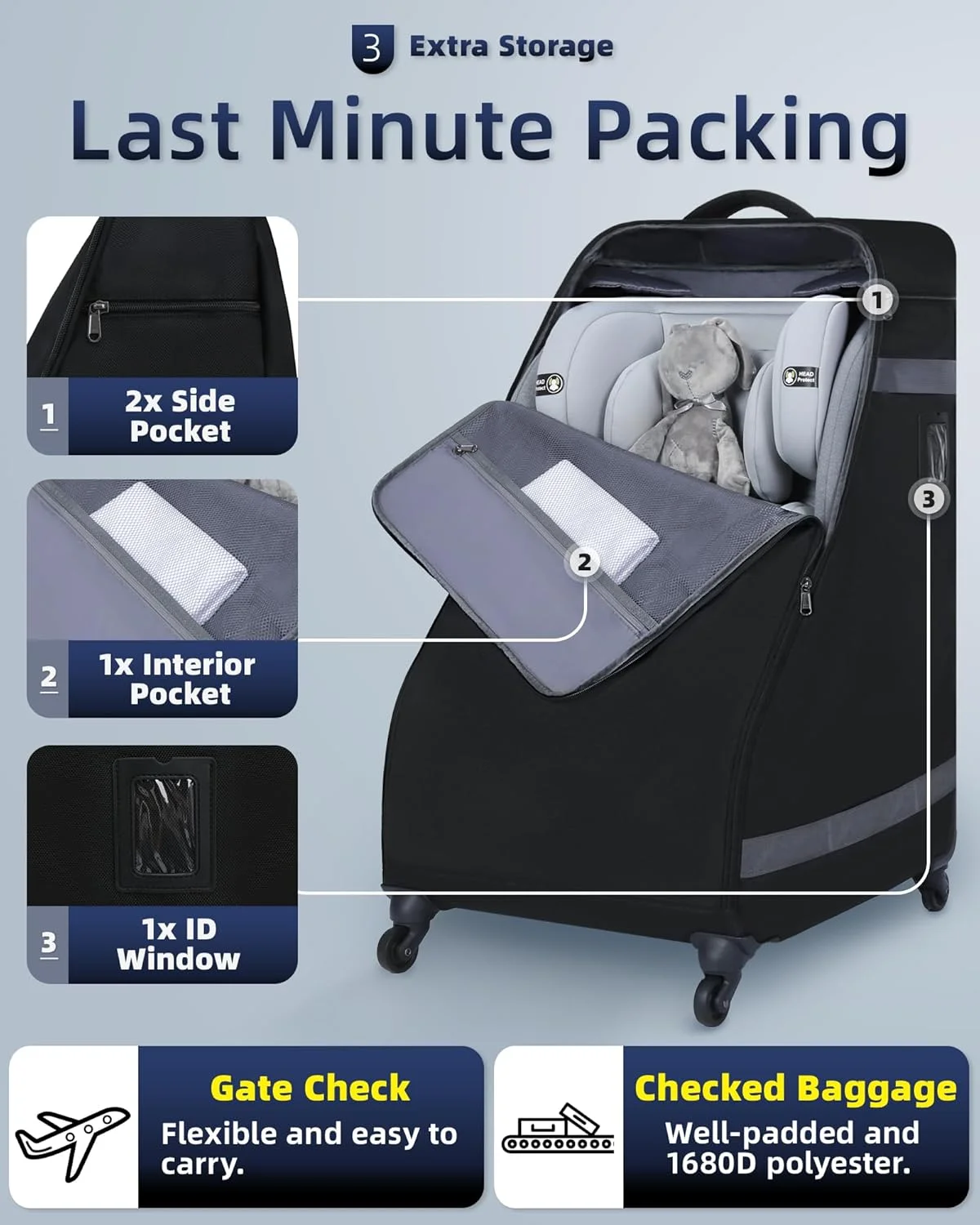 کیف صندلی ماشین کوله پشتی چرخ دار برای مسافرت هوایی، کاور بزرگ و پددار صندلی ماشین برای هواپیما، کیف مقاوم در برابر آب مشکی برای بررسی گیت فرودگاه، مناسب برای لوازم جانبی صندلی ماشین کودک قابل تبدیل کیف صندلی ماشین کوله پشتی چرخ دار برای مسافرت هوایی، کاور بزرگ و پددار صندلی ماشین برای هواپیما، کیف مقاوم در برابر آب مشکی برای بررسی گیت فرودگاه، مناسب برای لوازم جانبی صندلی ماشین کودک قابل تبدیل