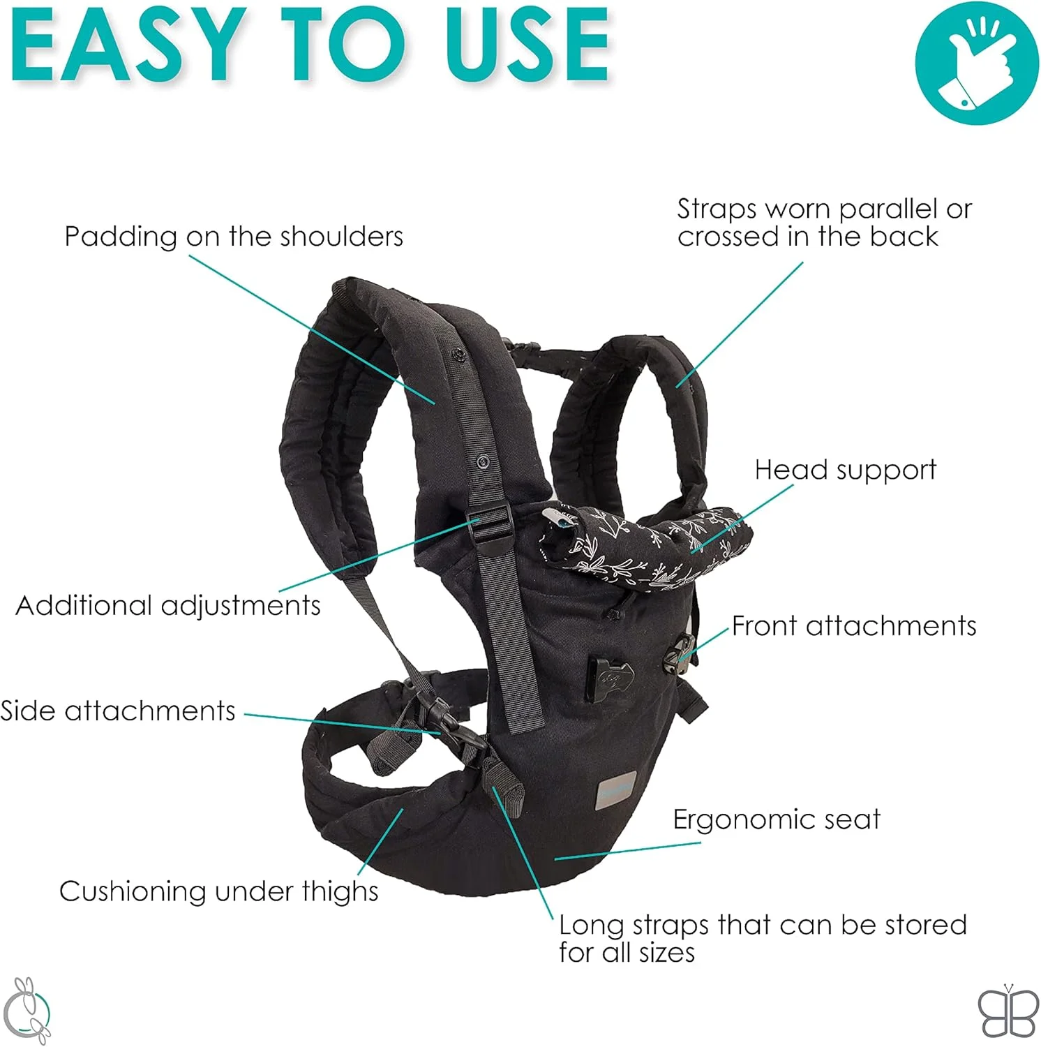 آغوشی نوزاد ب ب لاو مدل Pöp’NGO - کوله پشتی قابل تنظیم و آویز قفسه سینه جلویی با شش حالت، شامل بالشتک های سر، کیف مسافرتی، برای نوزاد، کودک نوپا (مشکی) آغوشی نوزاد ب ب لاو مدل Pöp’NGO - کوله پشتی قابل تنظیم و آویز قفسه سینه جلویی با شش حالت، شامل بالشتک های سر، کیف مسافرتی، برای نوزاد، کودک نوپا (مشکی)