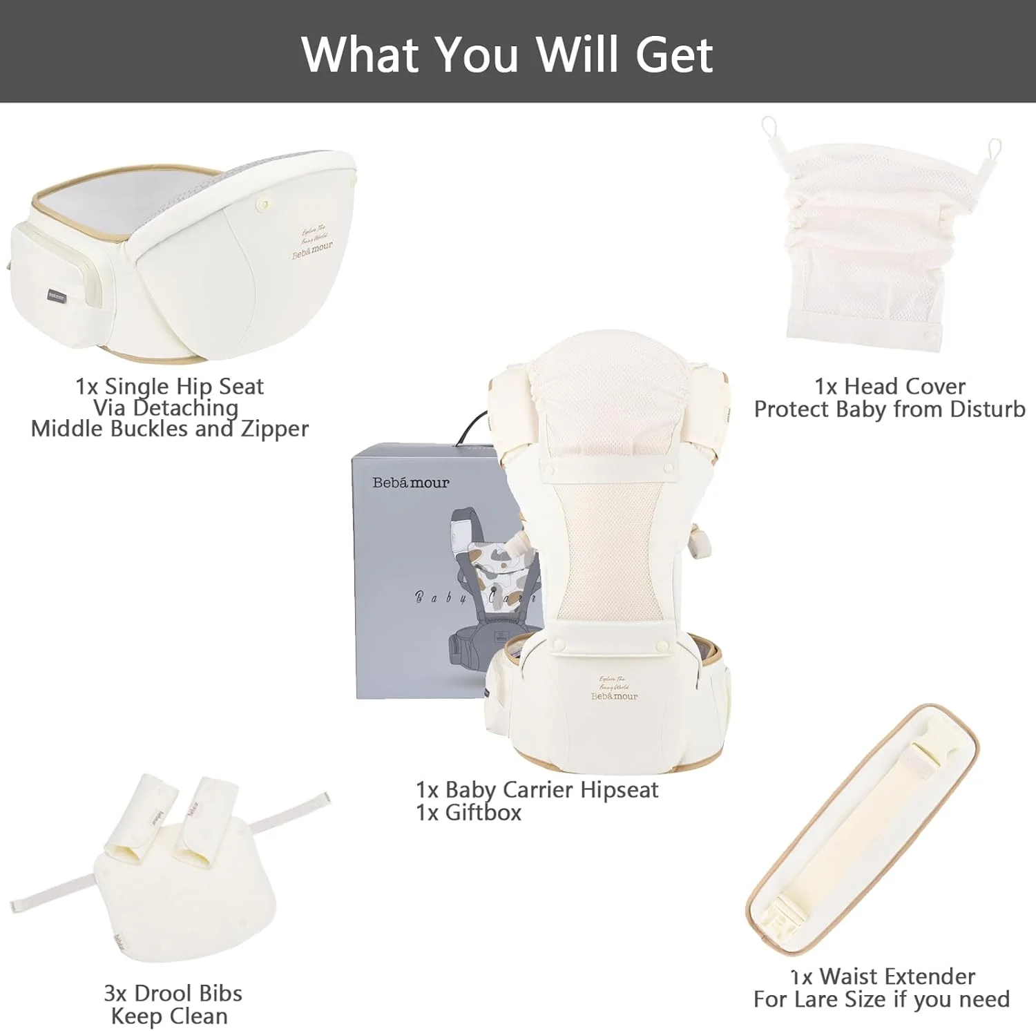 آغوشی نوزاد ببه مامور مناسب نوزاد تا نوپا، صندلی کمری 0-36 ماه با کلاه سر، 3 عدد پد دندان گیر، افزایش دهنده کمر، کیف نگهداری و جا پستانکی (بژ) آغوشی نوزاد ببه مامور مناسب نوزاد تا نوپا، صندلی کمری 0-36 ماه با کلاه سر، 3 عدد پد دندان گیر، افزایش دهنده کمر، کیف نگهداری و جا پستانکی (بژ)