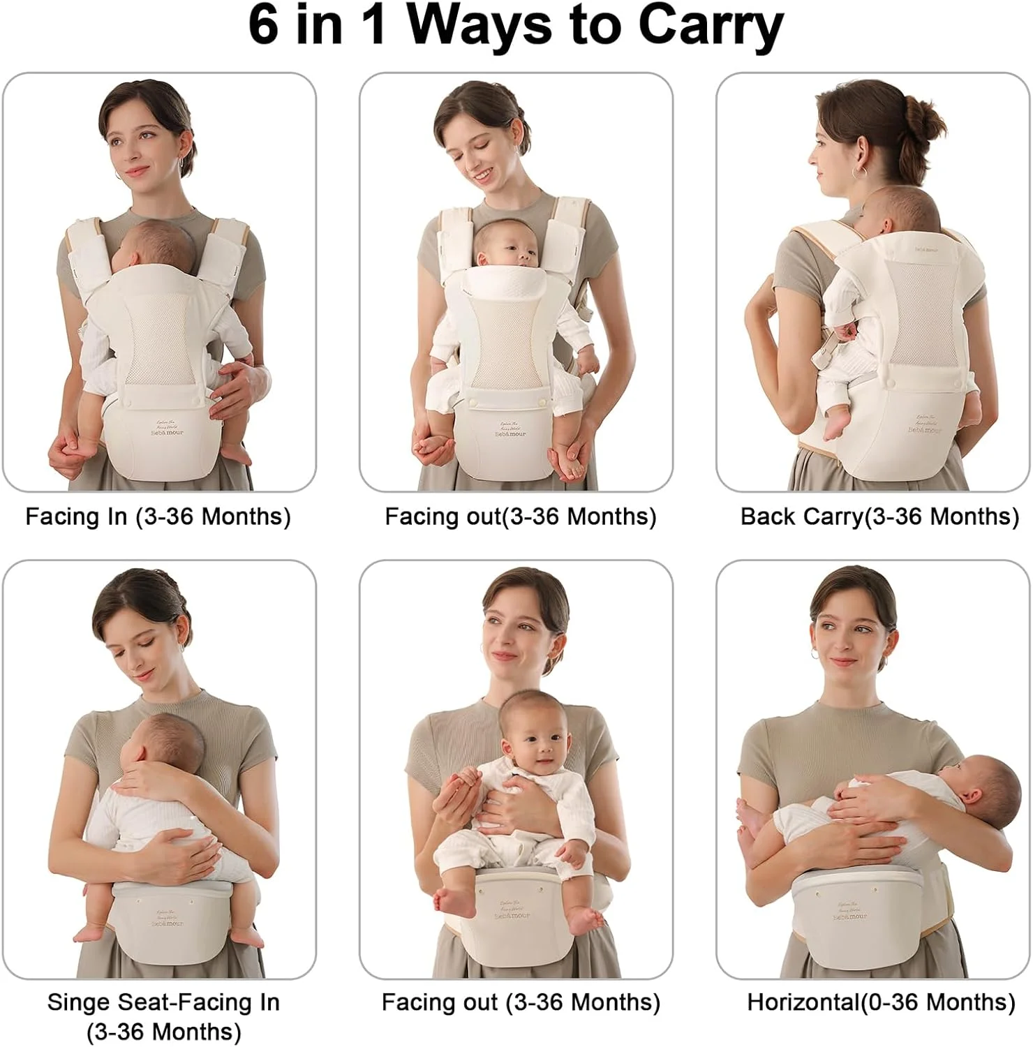 آغوشی نوزاد ببه مامور مناسب نوزاد تا نوپا، صندلی کمری 0-36 ماه با کلاه سر، 3 عدد پد دندان گیر، افزایش دهنده کمر، کیف نگهداری و جا پستانکی (بژ) آغوشی نوزاد ببه مامور مناسب نوزاد تا نوپا، صندلی کمری 0-36 ماه با کلاه سر، 3 عدد پد دندان گیر، افزایش دهنده کمر، کیف نگهداری و جا پستانکی (بژ)