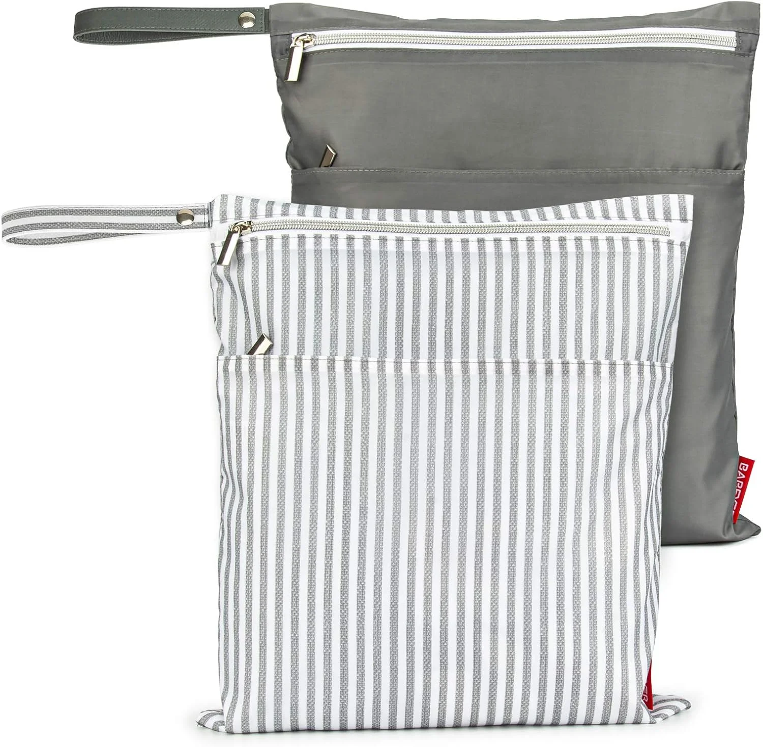 BABEYER ست 2 عددی کیف خشک و خیس برای پوشک پارچه ای کودک، ضد آب، قابل شستشو، قابل استفاده مجدد با دو جیب زیپ دار برای لباس های ورزشی کثیف، مسافرت، ساحل، مهد کودک و لوازم جانبی کثیف کودک