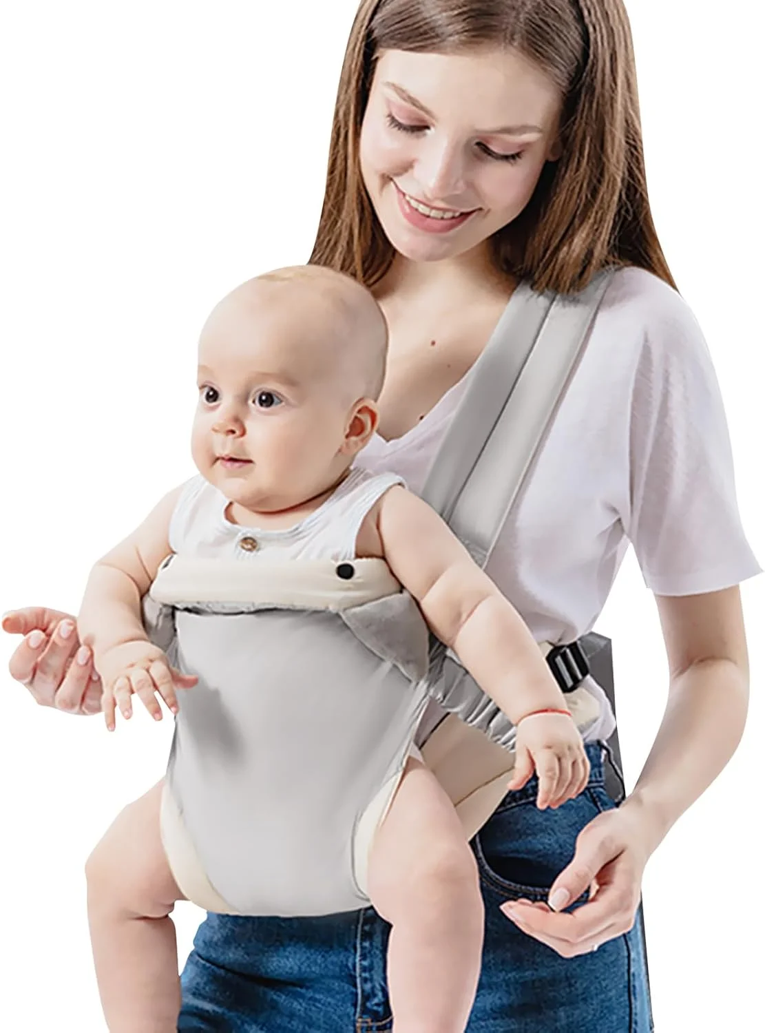 آغوشی نوزاد Beauenty، نگهدارنده قابل تنظیم نوزاد، آغوشی نوزاد برای نوزاد تازه متولد شده، کوله پشتی حمل نوزاد قابل تبدیل جلو و پشت برای نوزاد و کودک نوپا (خاکستری-B)
