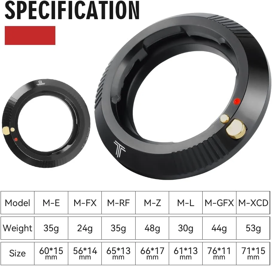 آداپتور لنز TTArtisan Leica M به دوربین با مانت Z/R/L/E/GFX/X1D/FUJI (آداپتور M-X1D، مشکی)