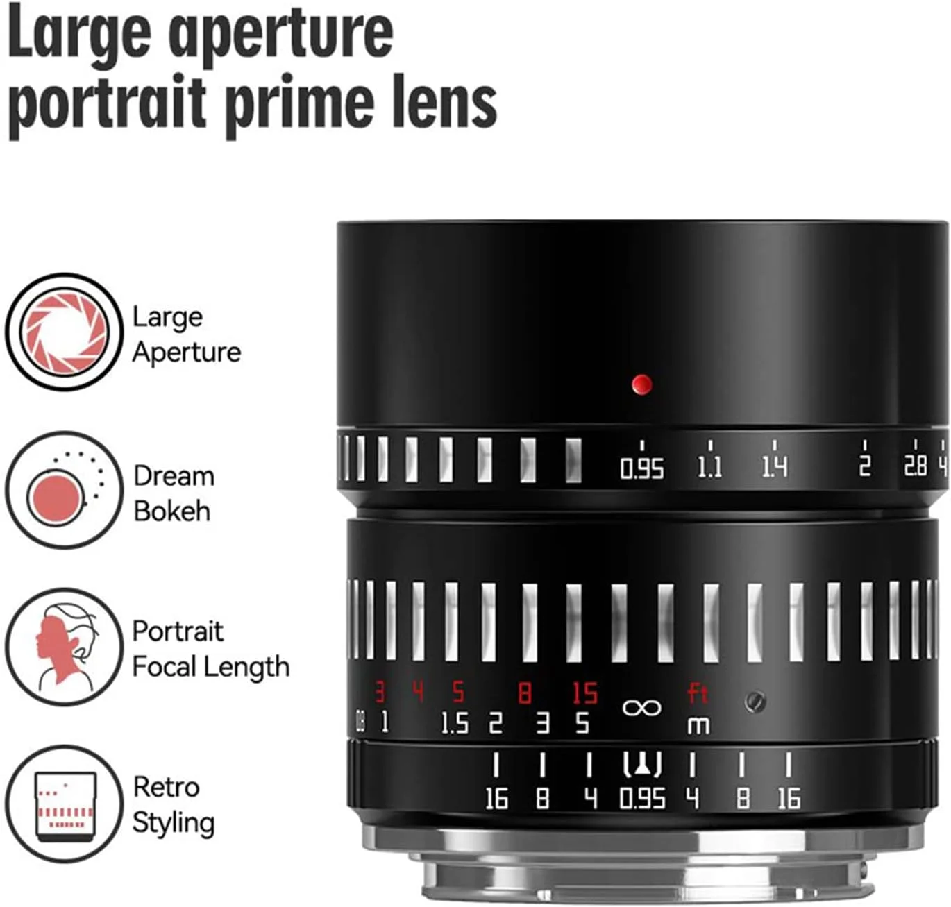 لنز دستی 50 میلی‌متری F0.95 پرتره TTartisan، سازگار با دوربین‌های فوجی X-Mount مدل‌های X-PRO1 X-PRO2 X-E1 X-E2 X-E3 X-H1 X-T1 X-T10 X-T2 X-T3 X-T20 X-T30 X-T100 X-A1 X-A10 X-A2 X-A3 X-A5