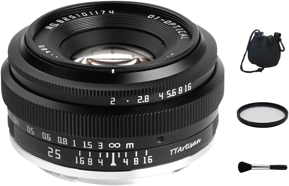لنز پرتره دستی TTArtisan 25mm F2 با دیافراگم بزرگ APS-C برای دوربین های فوجی X با مانت XF مدل های XT3 XT4 XT10 XT20 XT30 XT200 XS10 XA3 XA5 X100V XE2 XE2S XE3