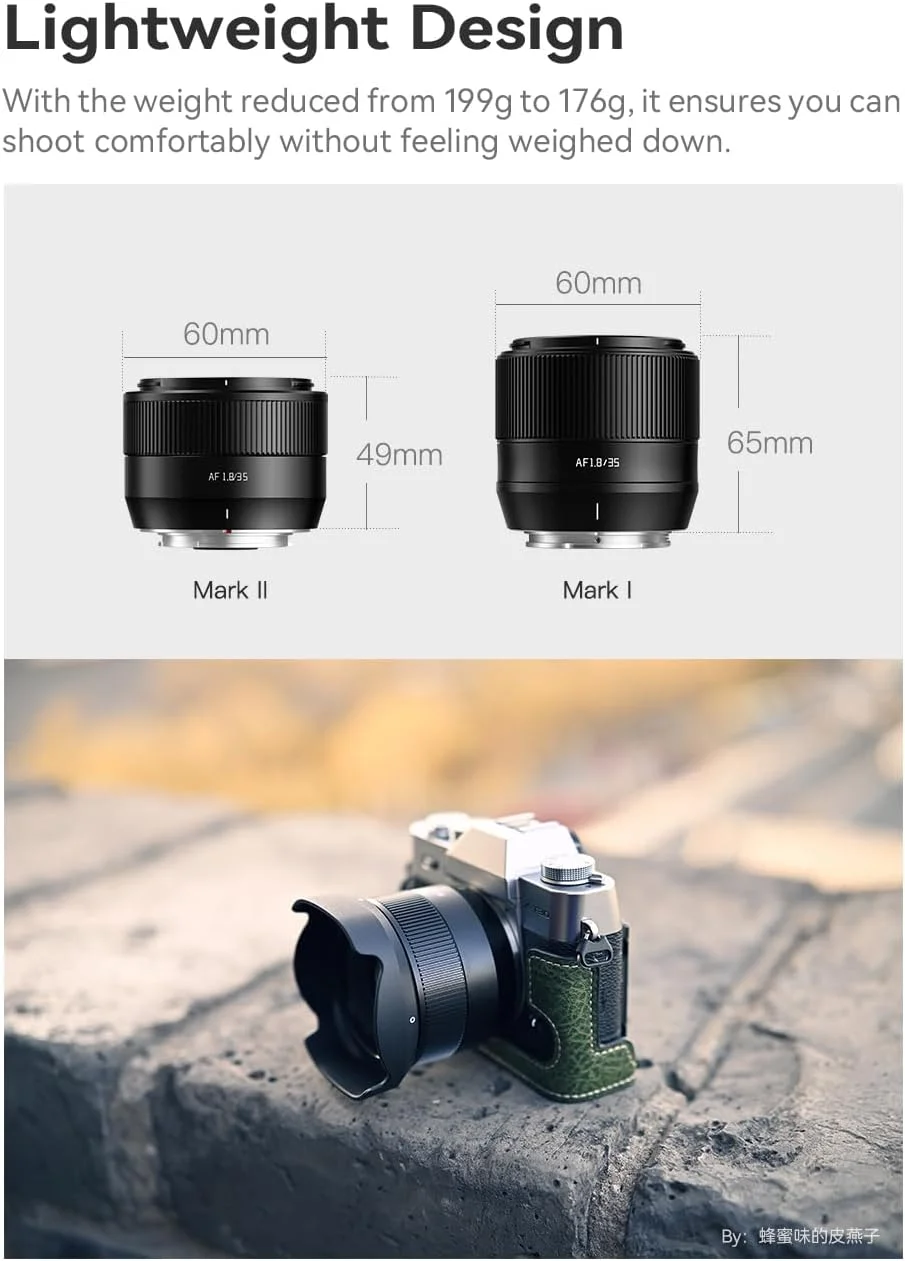 لنز فوکوس خودکار TTartisan APS-C AF 35mm F1.8 II برای Sony E-Mount - طراحی سبک وزن، سازگار با دوربین های بدون آینه Sony E-Mount