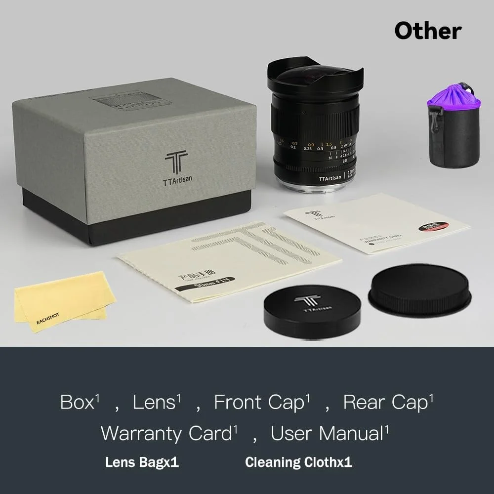 لنز چشم‌ماهی 11 میلی‌متری TTArtisan با بدنه فلزی کامل، سازگار با دوربین‌های Sony E Mount مدل‌های A7 A7ll A7ll A7lV A7R A7Rll A7Rll A7RlV A7RV A7S ZV-E1 A7C2 A7CR